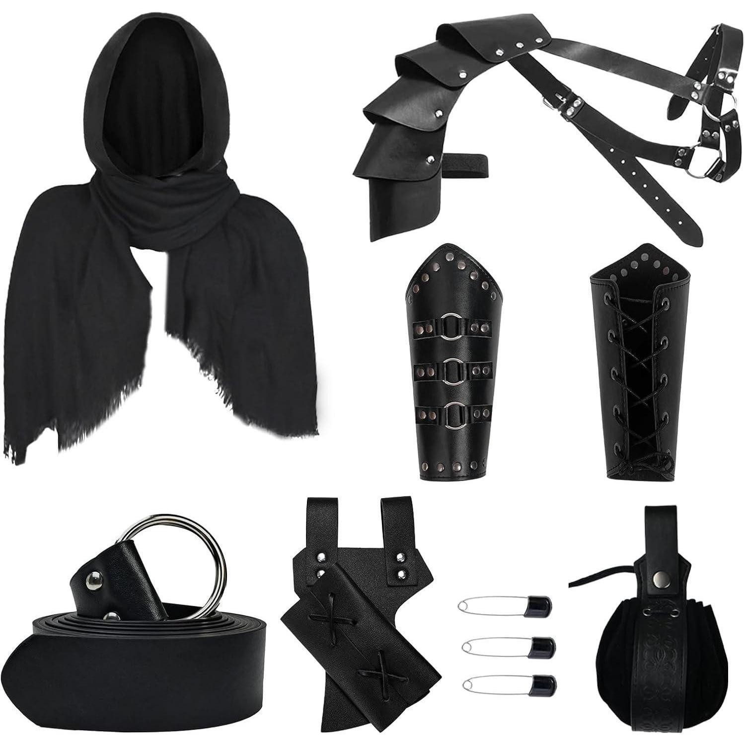 YRTBGD Ritter-Kostüm Mittelalterliches Ritterkostüm Set Halloween Zubehör Schwarz