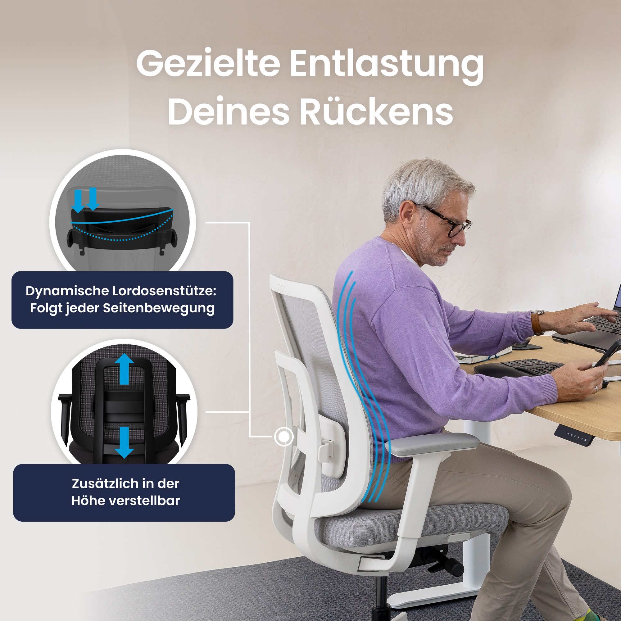 Ergotopia Bürostuhl PureBack ergonomischer Schreibtischstuhl