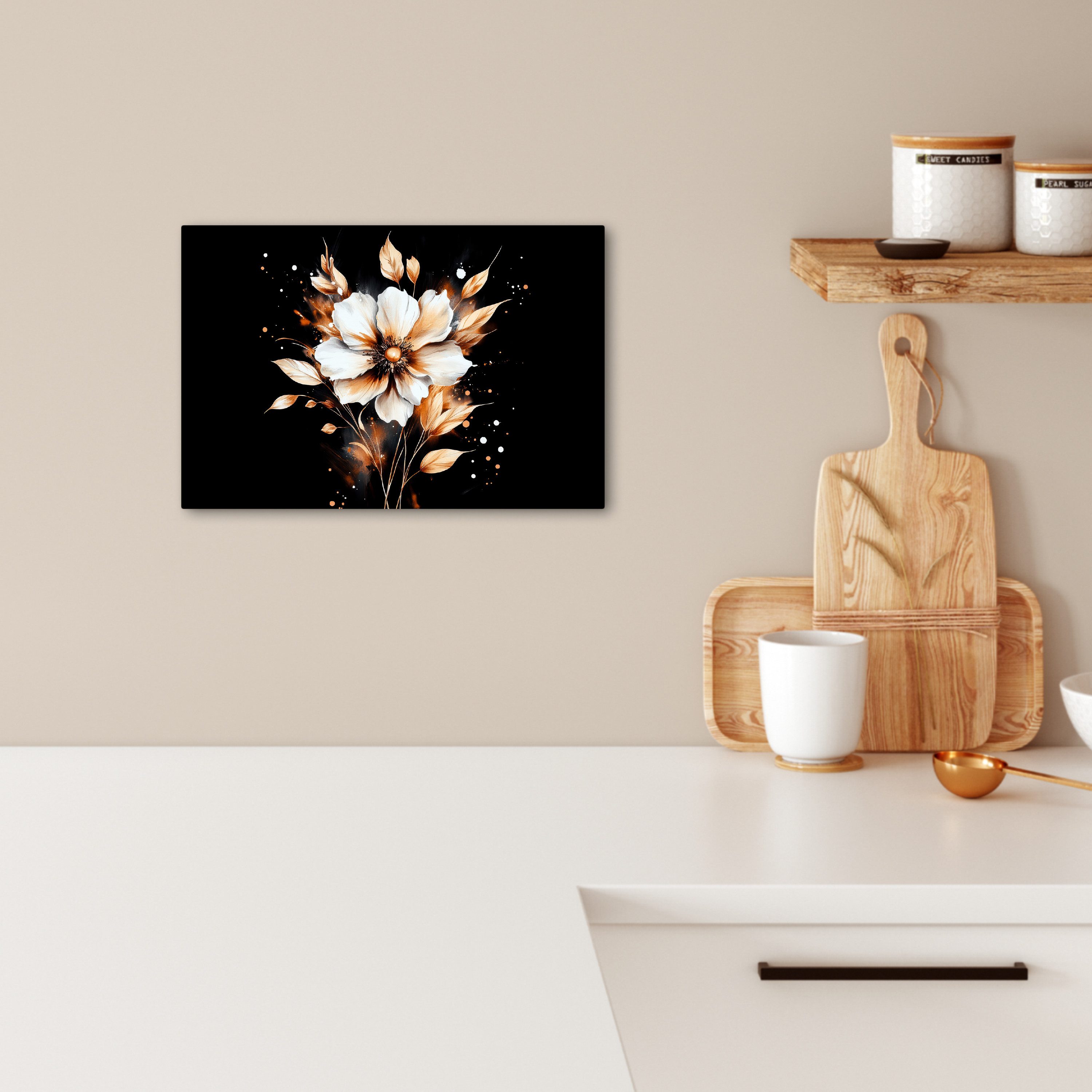 OneMillionCanvasses® Leinwandbild Blume - Farbe - Gold - Graffiti - Modern, günstig online kaufen