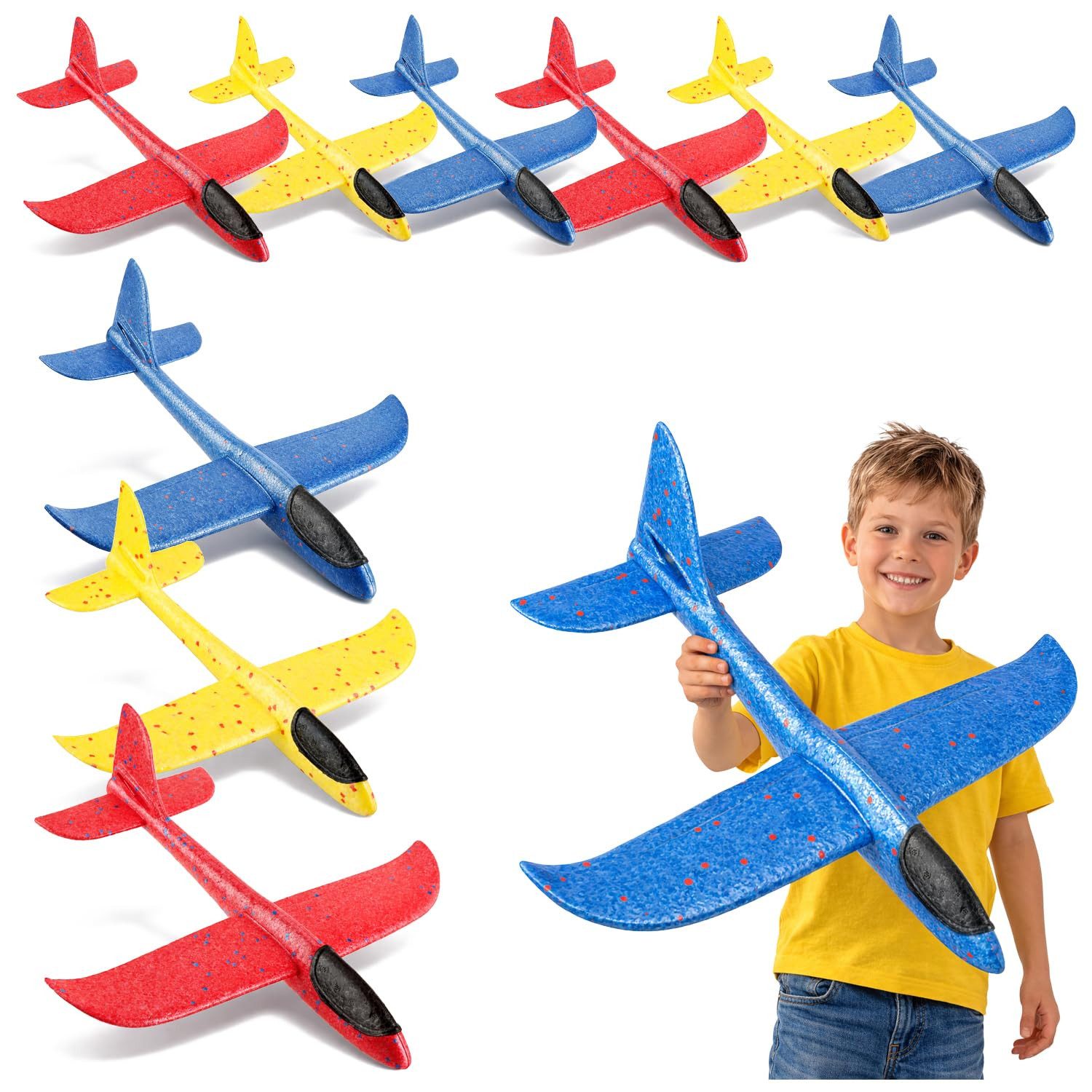 com-four Spielzeug-Flugzeug Styroporflugzeug für Kinder und Erwachsene, (9-tlg), Stabiler Wurfgleiter mit Stecksystem - Segelflugzeugmodell