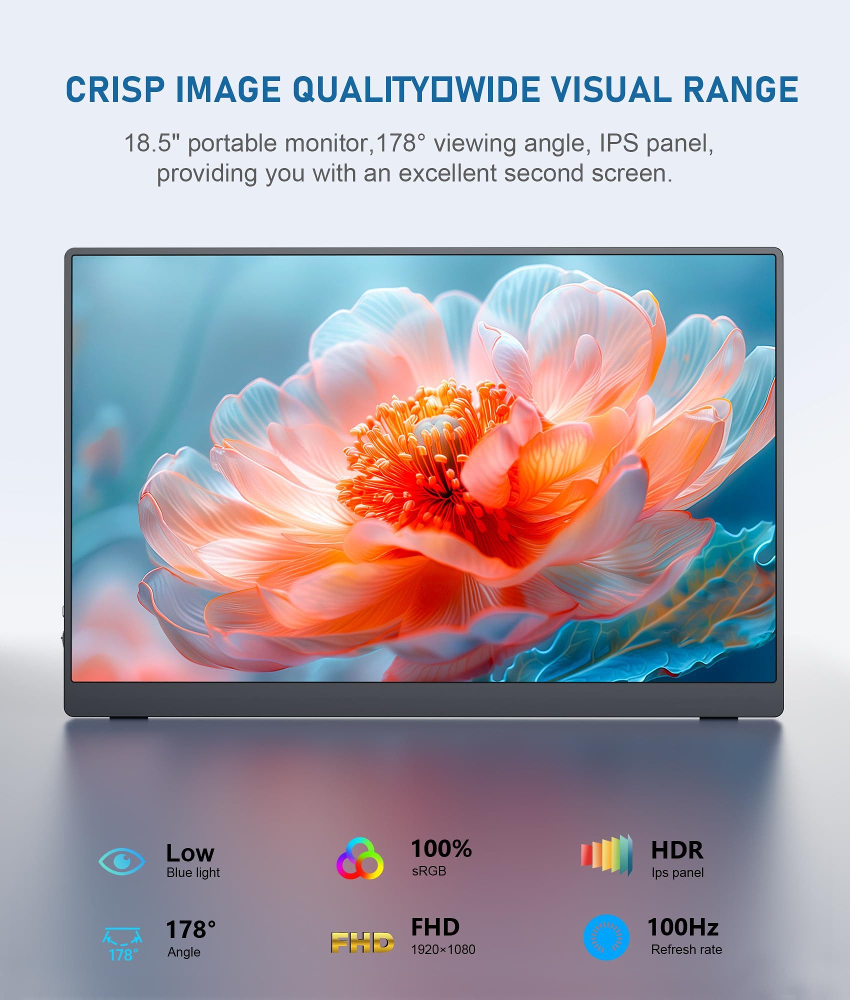 Bundviel Portable Gaming Monitor 120Hz FHD IPS 100% sRGB USB-C HDMI Display Portabler Monitor (47 cm/18.5 ", 1920 x 1080 px, Full HD, 3 ms Reaktionszeit, 120 Hz, IPS-LED)