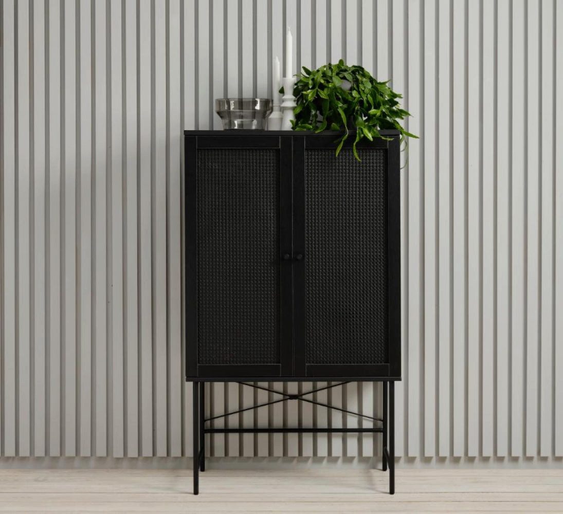 Selsey Highboard MOGEST, Highboard mit 2 Türen, Technorattan-Geflecht, Schwarz