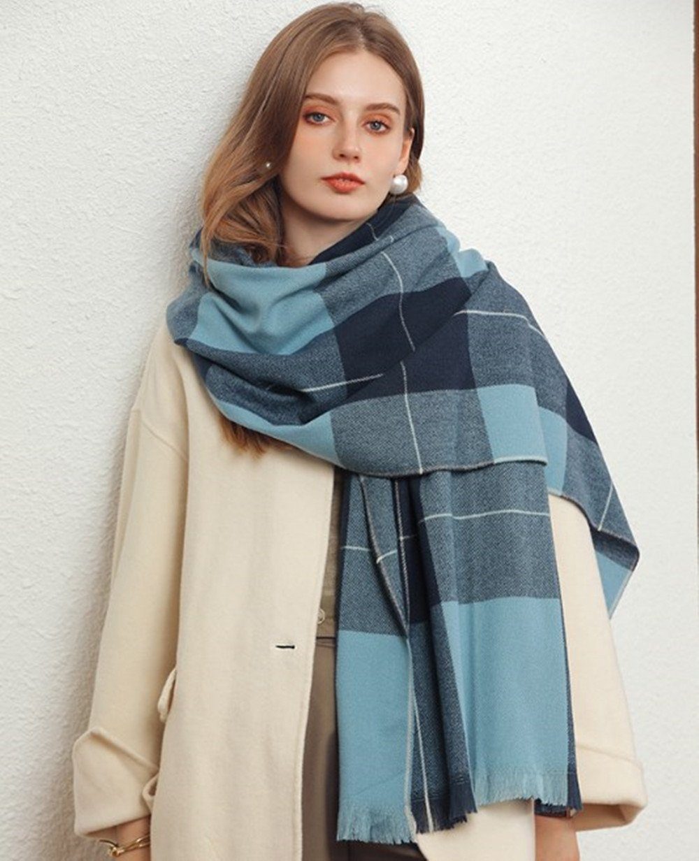 XDeer Wollschal Damen Schal,kuschelweich Karo,Winter Schal Poncho Qualität, Damen Halstuch Geschenk für Frauen in verschiedenen Farben blue