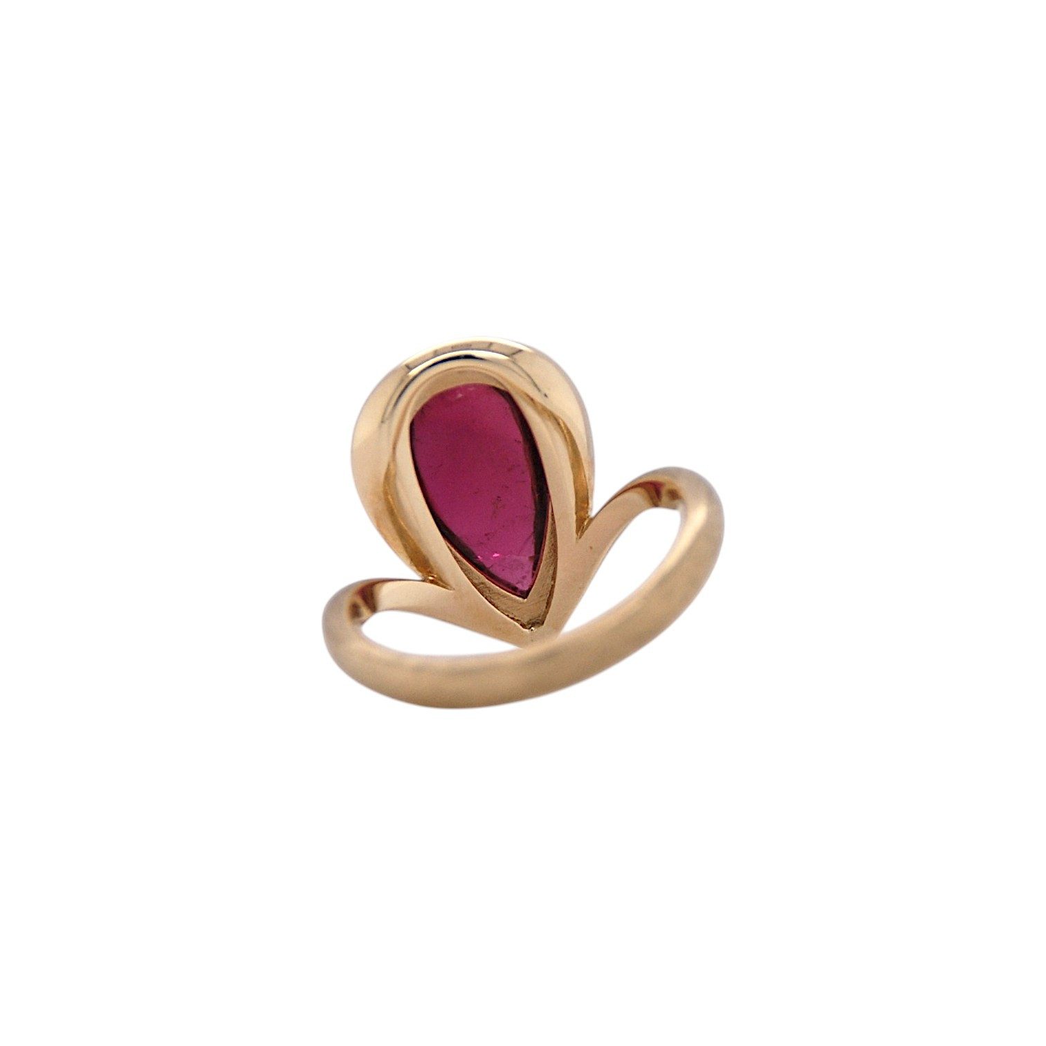 Sogni d'oro Fingerring mit pink Turmalin, mattierte Ringschiene, Gelbgold 375