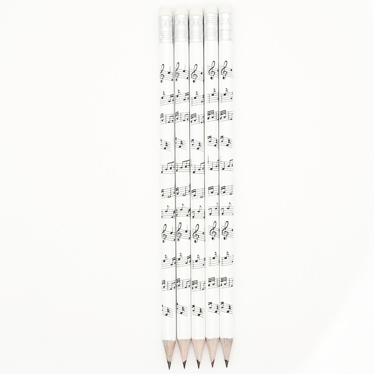 Musikboutique Bleistift, mit Notenlinien und Radiergummi in weiß, 5 Stück