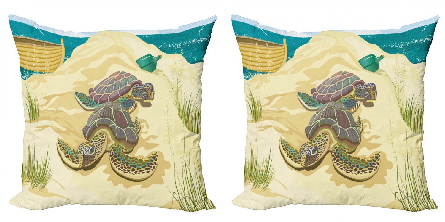 Kissenbezüge Modern Accent Doppelseitiger Digitaldruck, Abakuhaus (2 Stück), Strand Meeresschildkröten Sand Boot