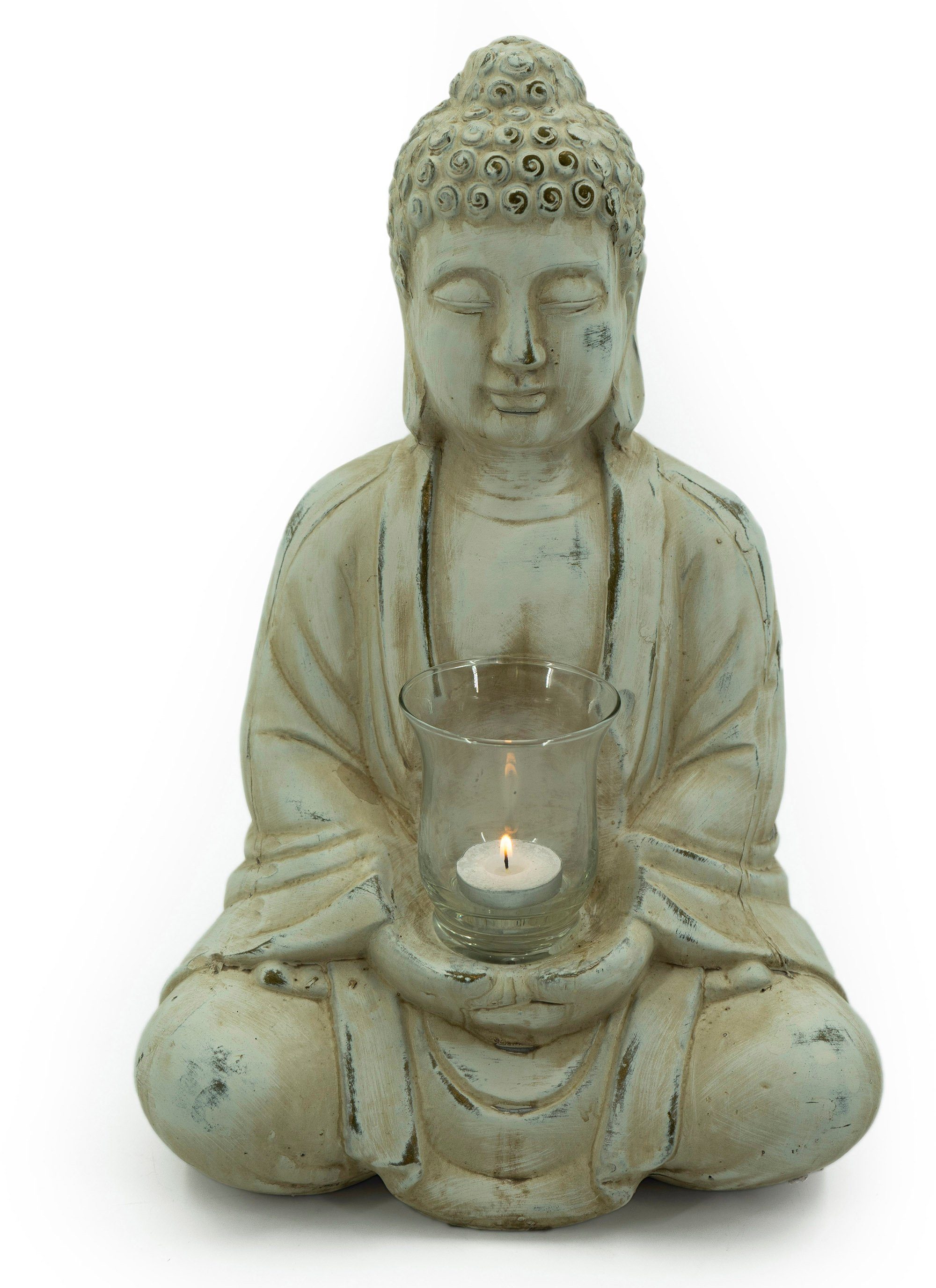 40 cm Buddha LIVING St), Höhe mit NOOR (1 Teelichtglas, Teelichthalter