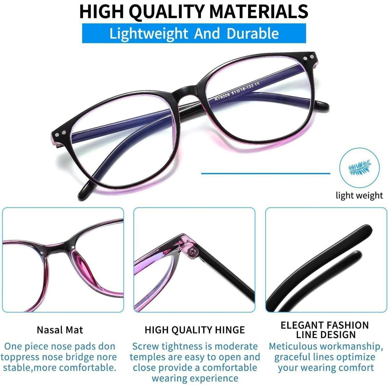 LuxusKollektion Brille Brille Blaulichtfilter Herren Damen Rund -4.5