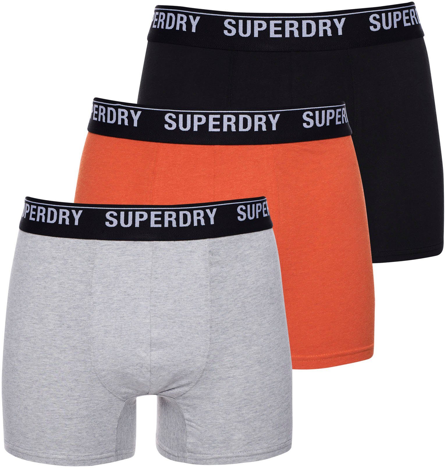 Superdry Langer lg Boxer mit SD 3er-Pack) Webbund (3-St., grau schwarz, wb Logo orange, web Boxer 3x