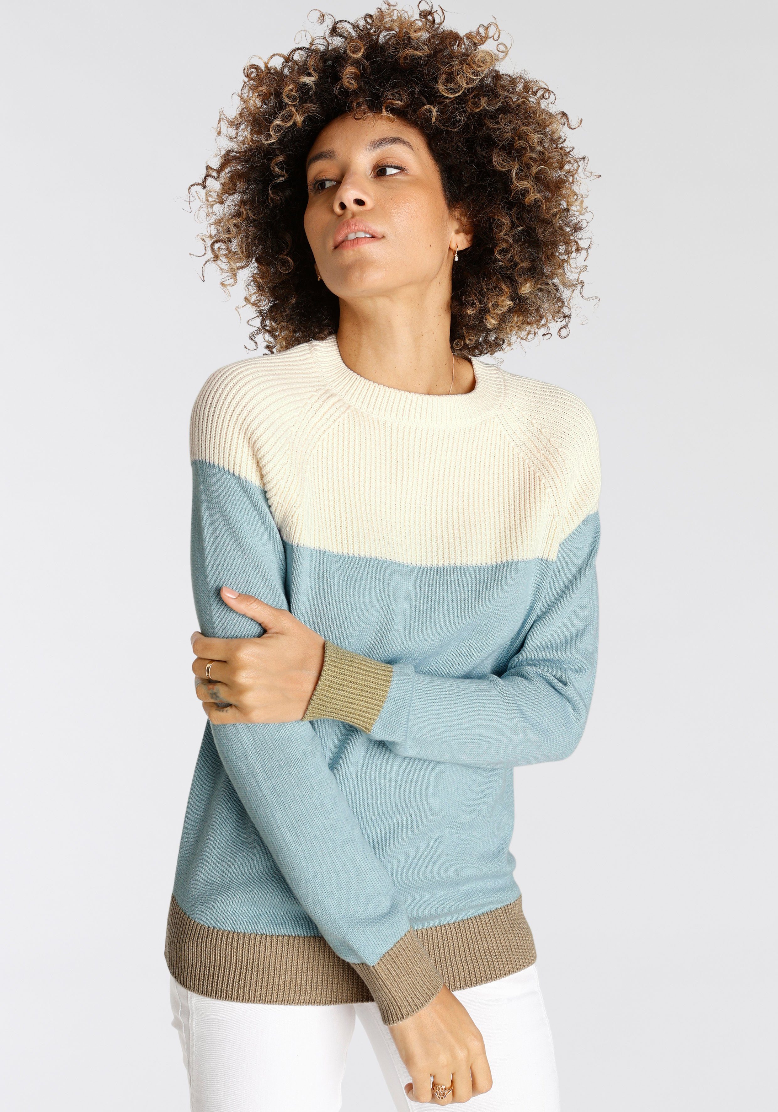 Boysen's Strickpullover in modischem Strick-Mix und Streifendesign