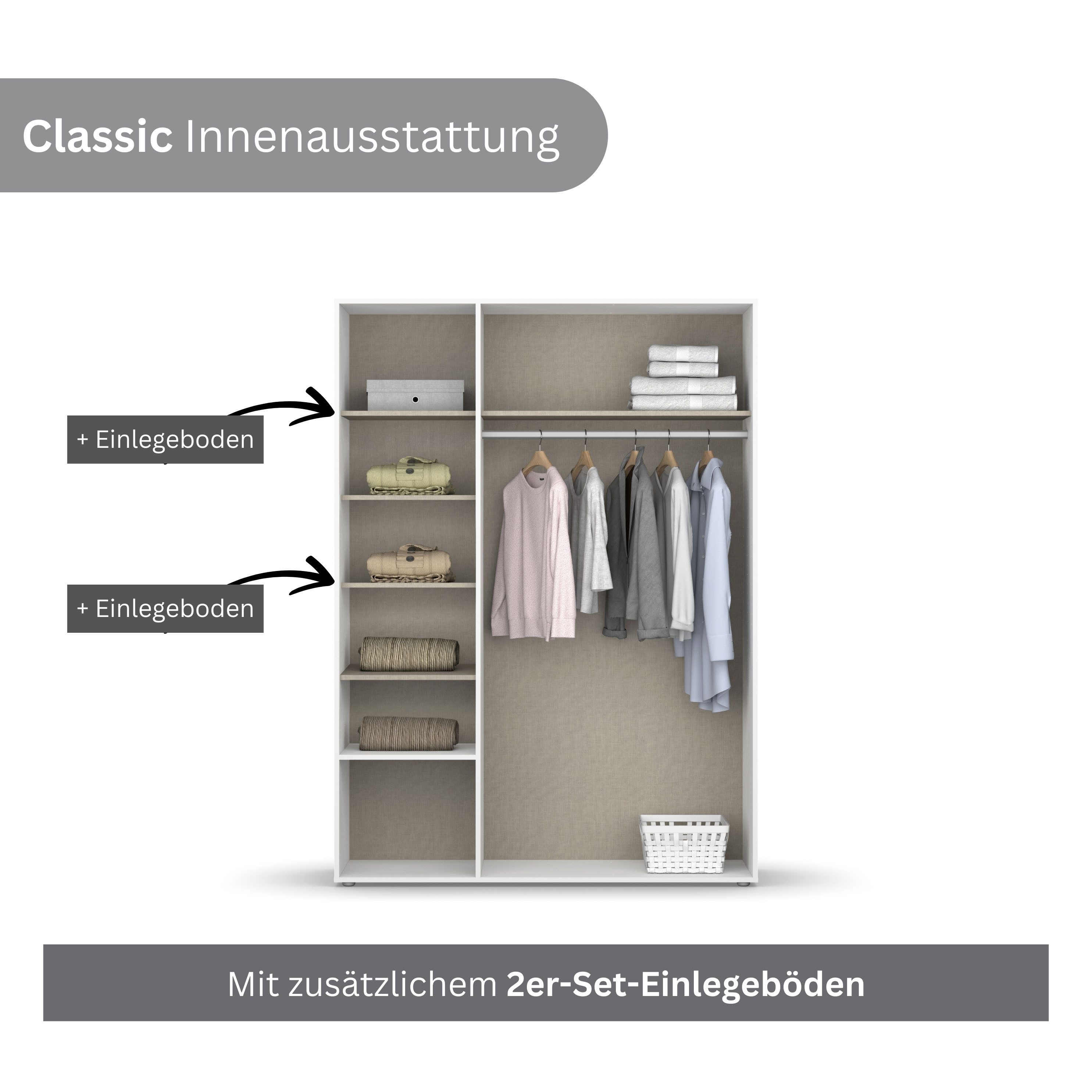 rauch Drehtürenschrank Kleiderschrank Schrank Garderobe Wäscheschrank VOYAGER (in 3 verschiedenen Ausstattungen BASIC/CLASSIC/PREMIUM) mit 2 modernen Griffvaria – Bild 4 von 5