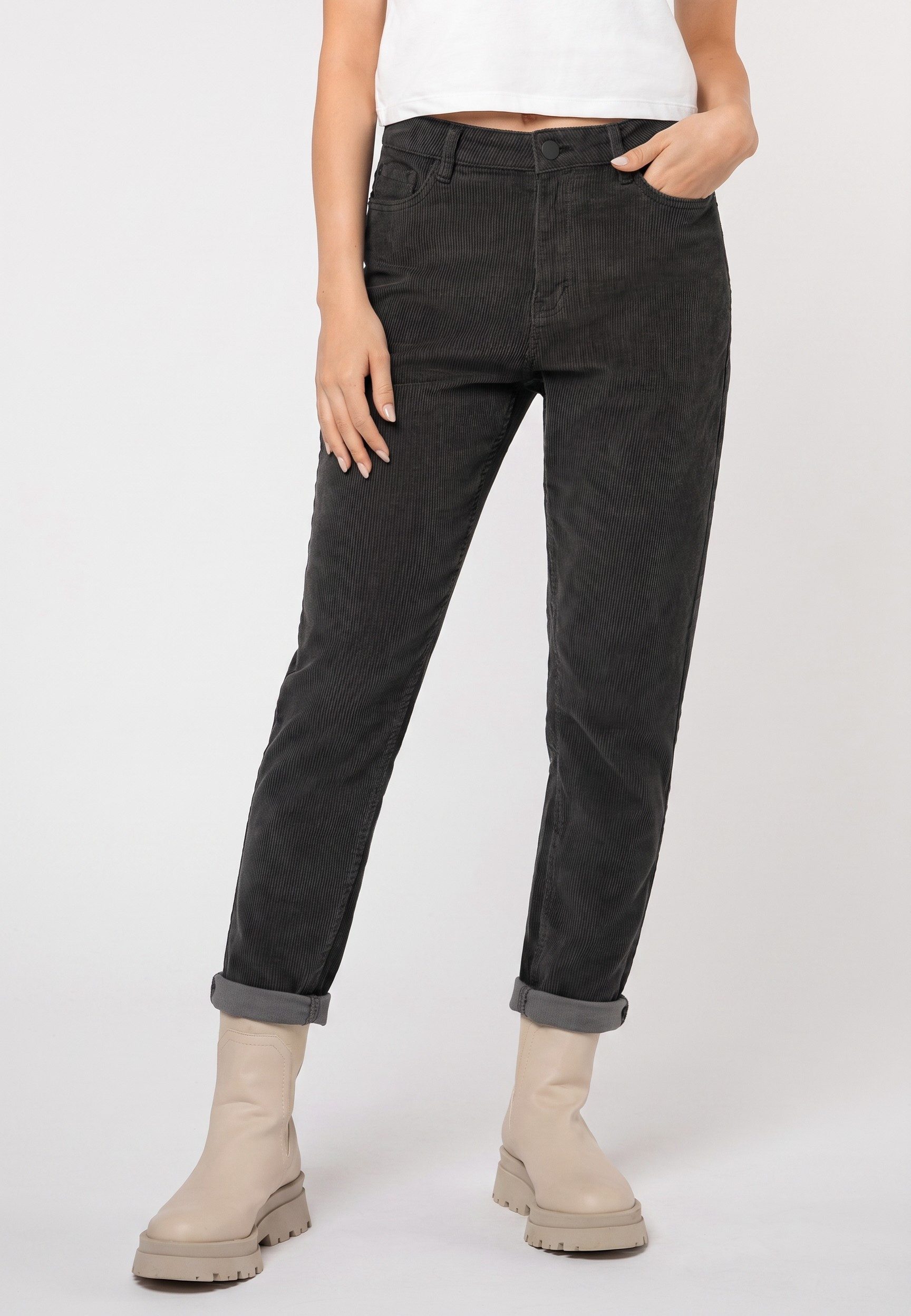 Eight2Nine Stoffhose Damen Cordhose Mom Fit 5-Pocket-Style, Stretch-Cord