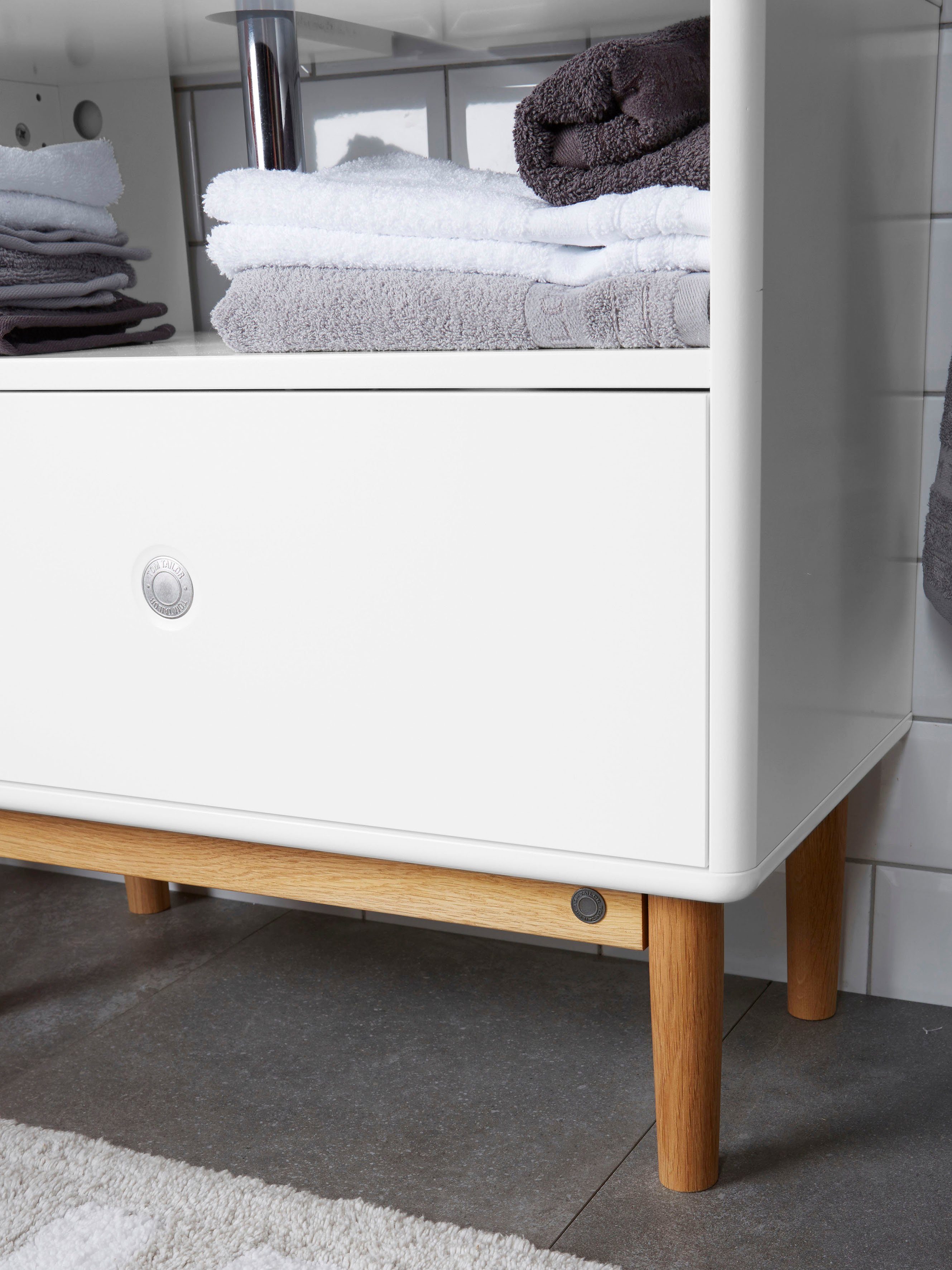 TOM TAILOR white Füßen Waschbeckenunterschrank BATH Schublade, in Push-to-Open, HOME brilliant cm mit 65 Breite mit COLOR mit Eiche