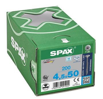 SPAX Spanplattenschraube Edelstahlschraube, (Edelstahl A2, 200 St), 4,5x50 mm