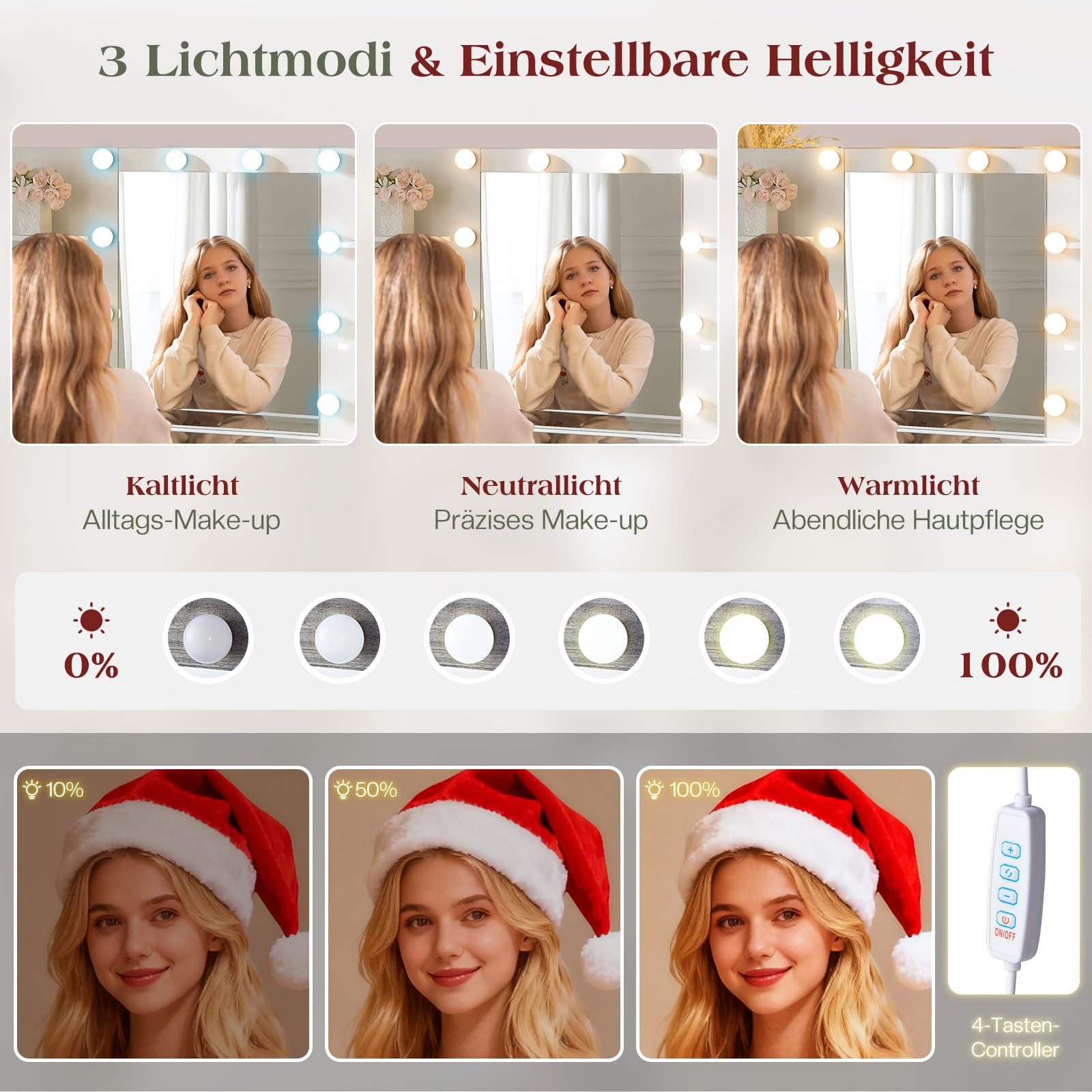 AMERLIFE Schminktisch mit LED-Spiegel & 7 Schubladen, Weißes (1-St), flexibel verstellbaren Seitenregale passen – Bild 4 von 5