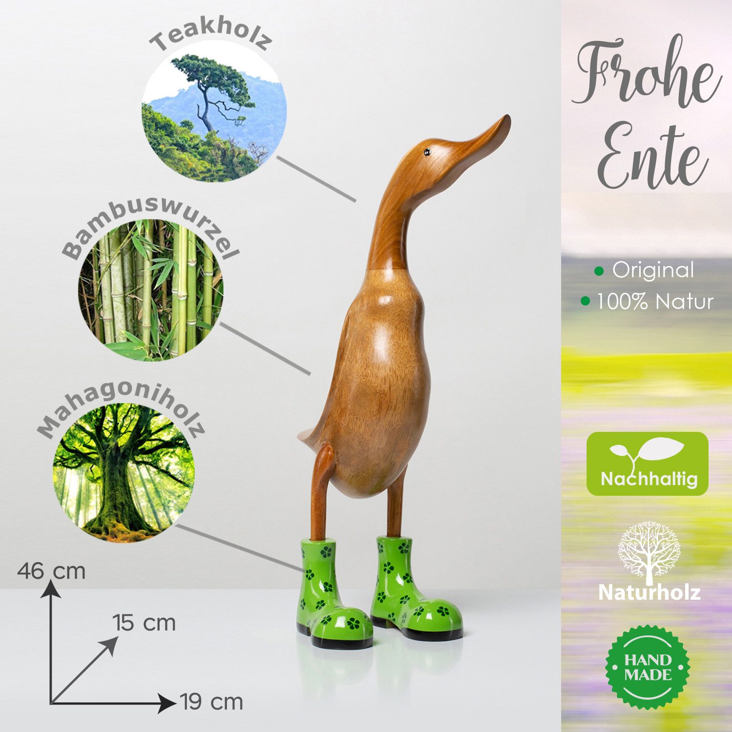 Rikmani Dekofigur Holzfigur Ente, Handgefertigte Dekoration günstig online kaufen
