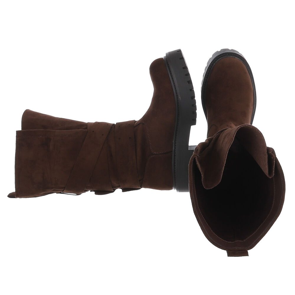 Ital-Design Damen Bikerstiefel mit Plateausohle und Schnallen Plateaustiefel (92299723) Blockabsatz Stiefel in Braun – Bild 2 von 5