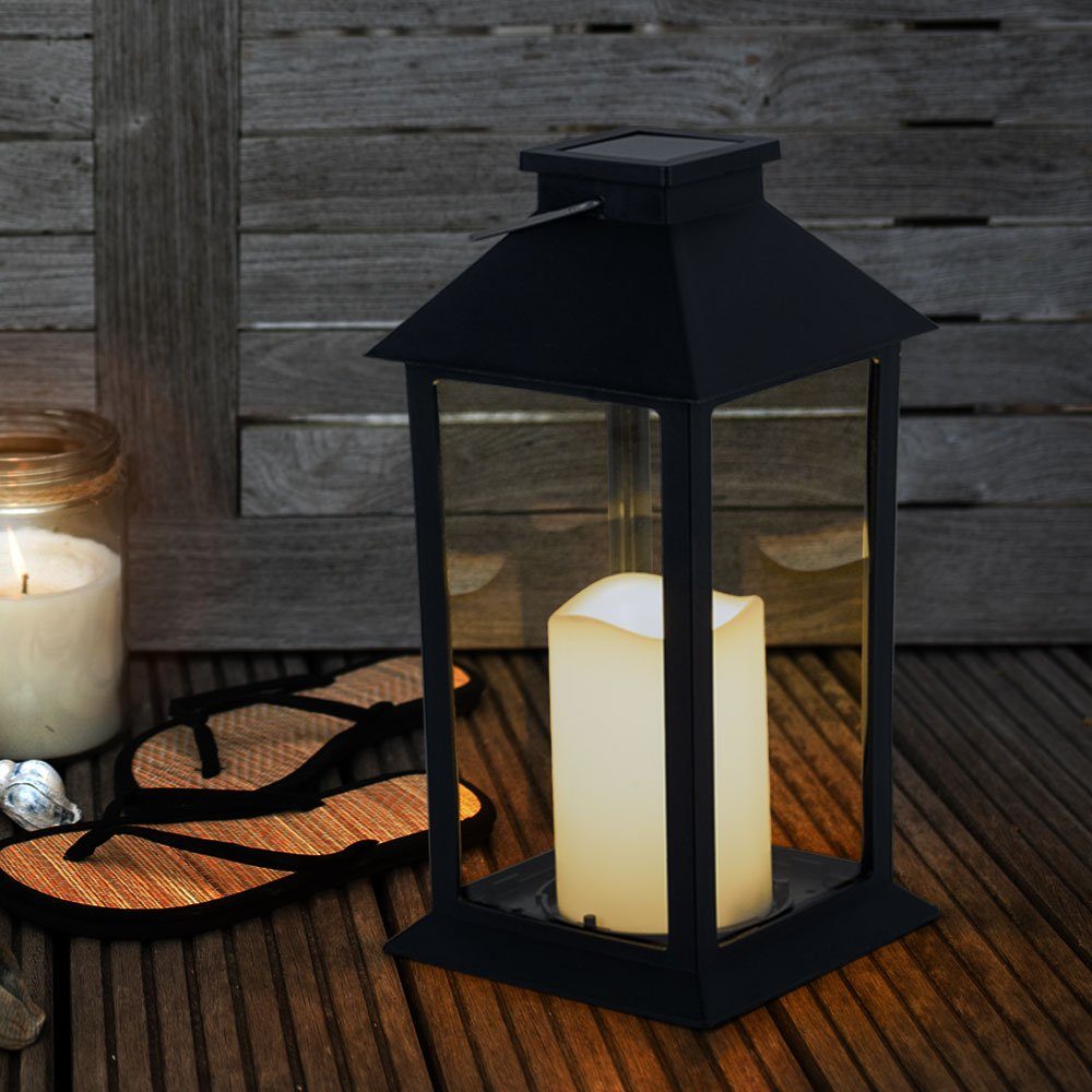 Laterne Windlicht mit LED Kerze 8 h Timer Gartenlaterne Kunststoff schwarz 
