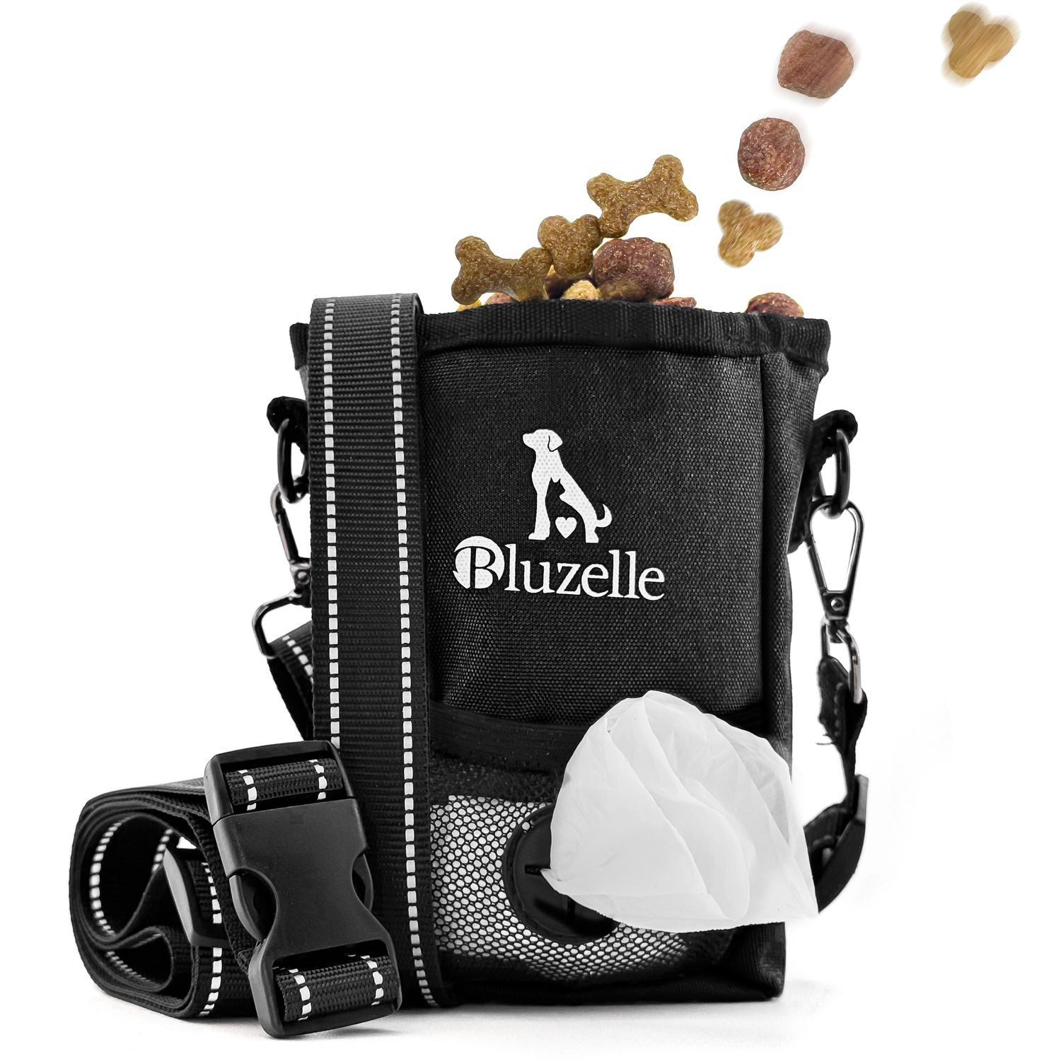 Bluzelle Leckerlibeutel, Leckerli Tasche für Hunde / Inhalt 650ml / Magnetverschluss / mit Gurt