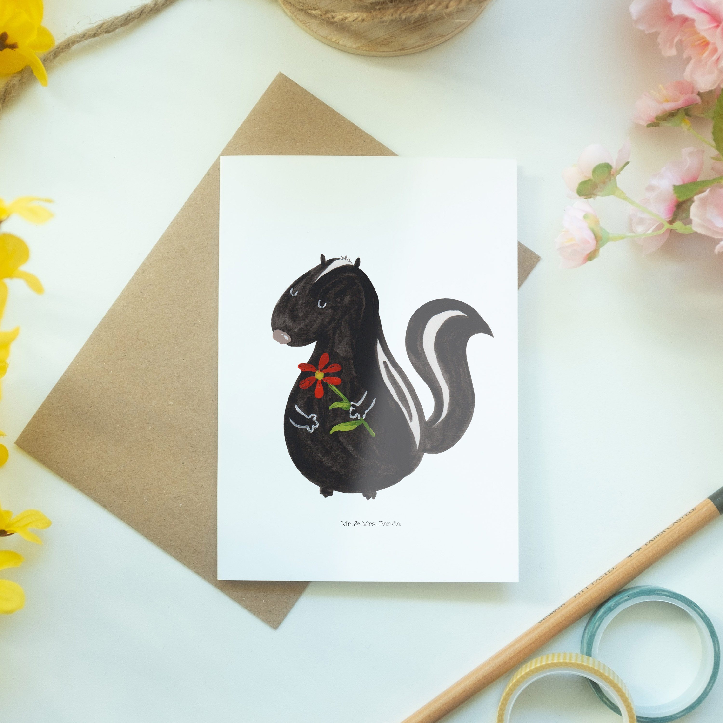 Geschenk, & Skunk, Mrs. - Grußkarte Panda - Mr. Weiß Blume Geburtstagskarte, Hochzeits Stinktier