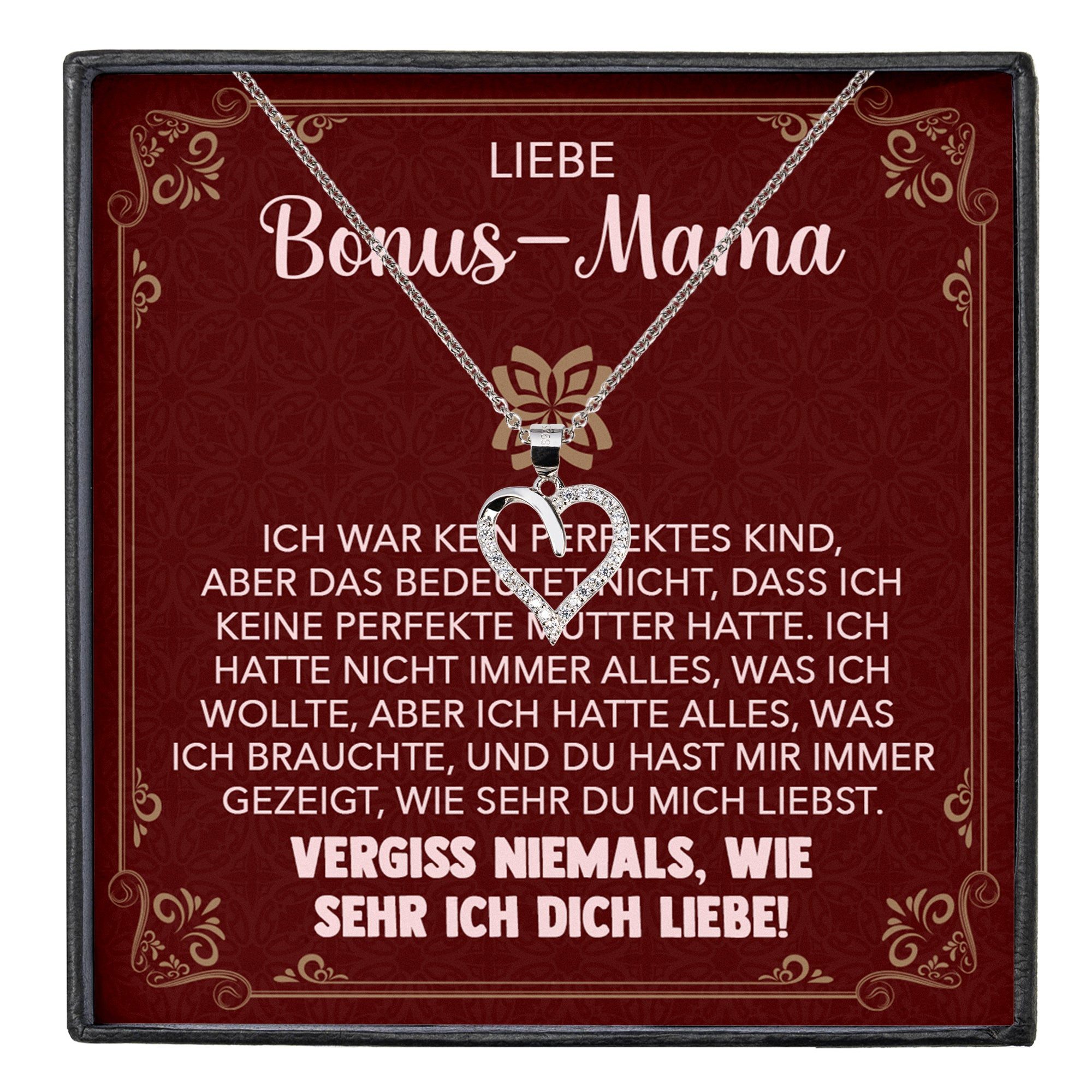 Schmuckset Stiefmama Geschenk Muttertag Bonus-Mama Herz Halskette Geburtstag