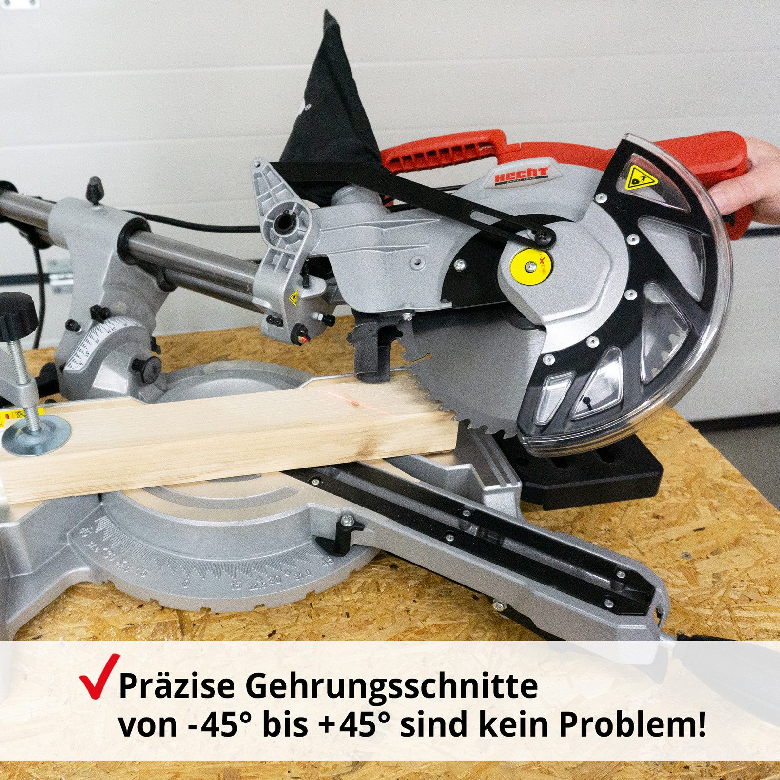 Hecht Zug-, Kapp- und Gehrungssäge 828 mit 4900 U/min 1800 W, 210 mm Hartmetall-Sägeblatt