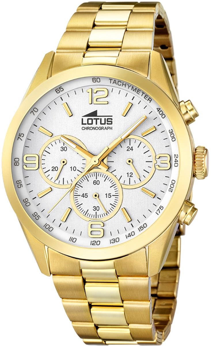 Lotus Chronograph Lotus Herren Uhr Sport L18153/1, (Chronograph), Herren Armbanduhr rund, groß (ca. 43,3mm), Edelstahlarmband gold