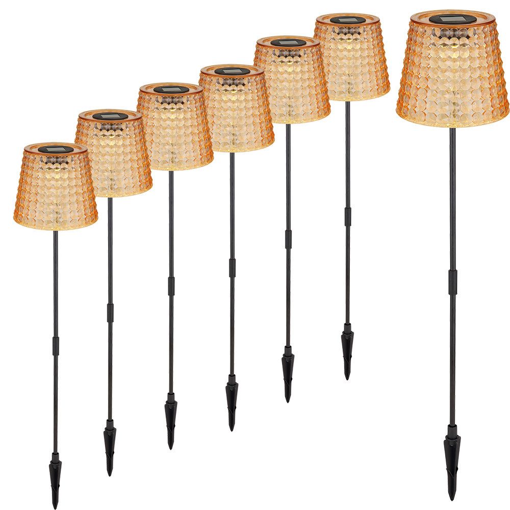 GLOBO LIGHTING LED Solarleuchte, LED-Leuchtmittel fest verbaut, Warmweiß, LED Solarleuchte Kristalllampe schwarz amber Akku H 60 cm 6er Set