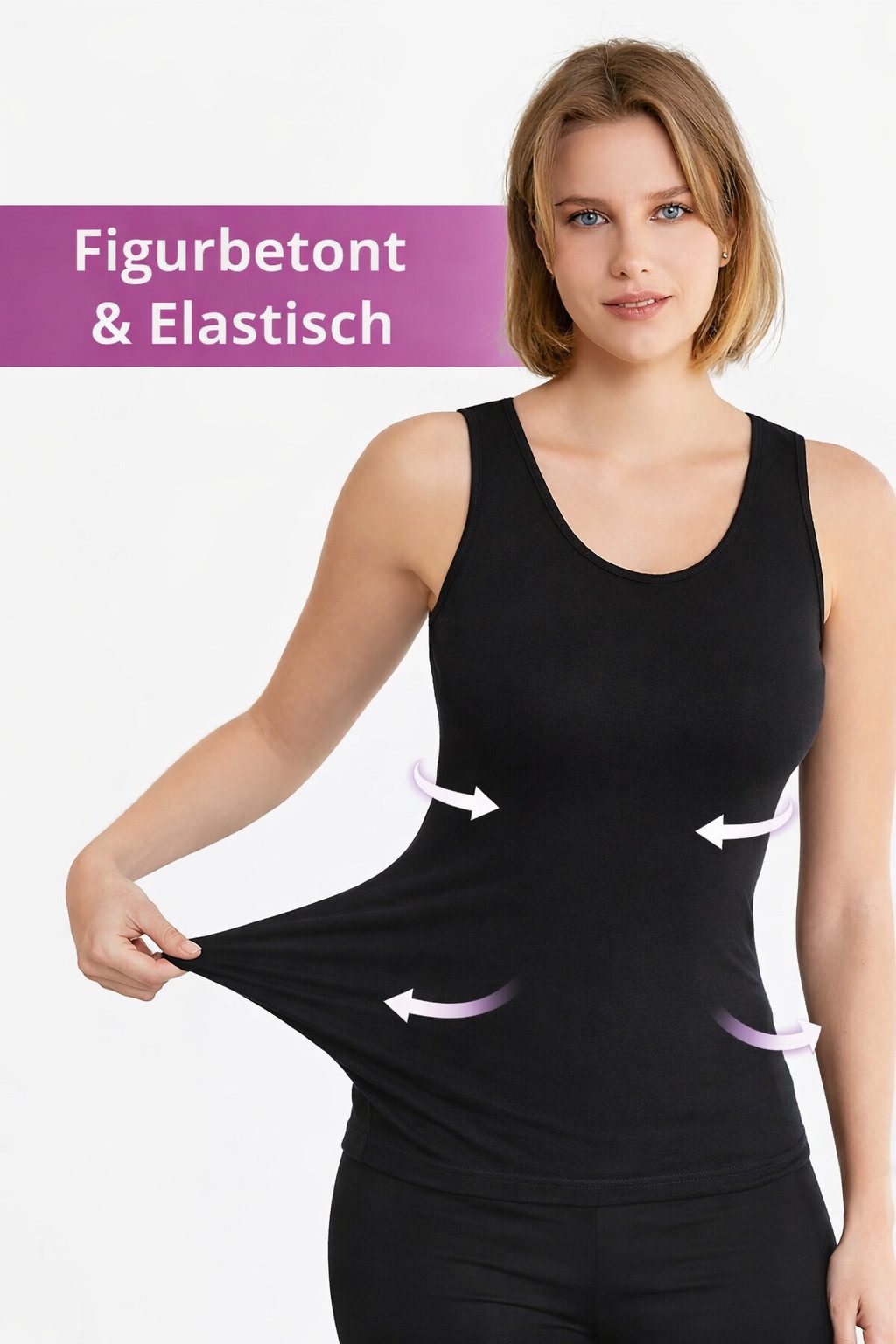 DDOnlineShop Unterhemd Damen Tanktop Baumwolle Schwarz – atmungsaktiv, elastisch (Spar-Set, 4-St., 4er Pack) Premium Qualität 2015