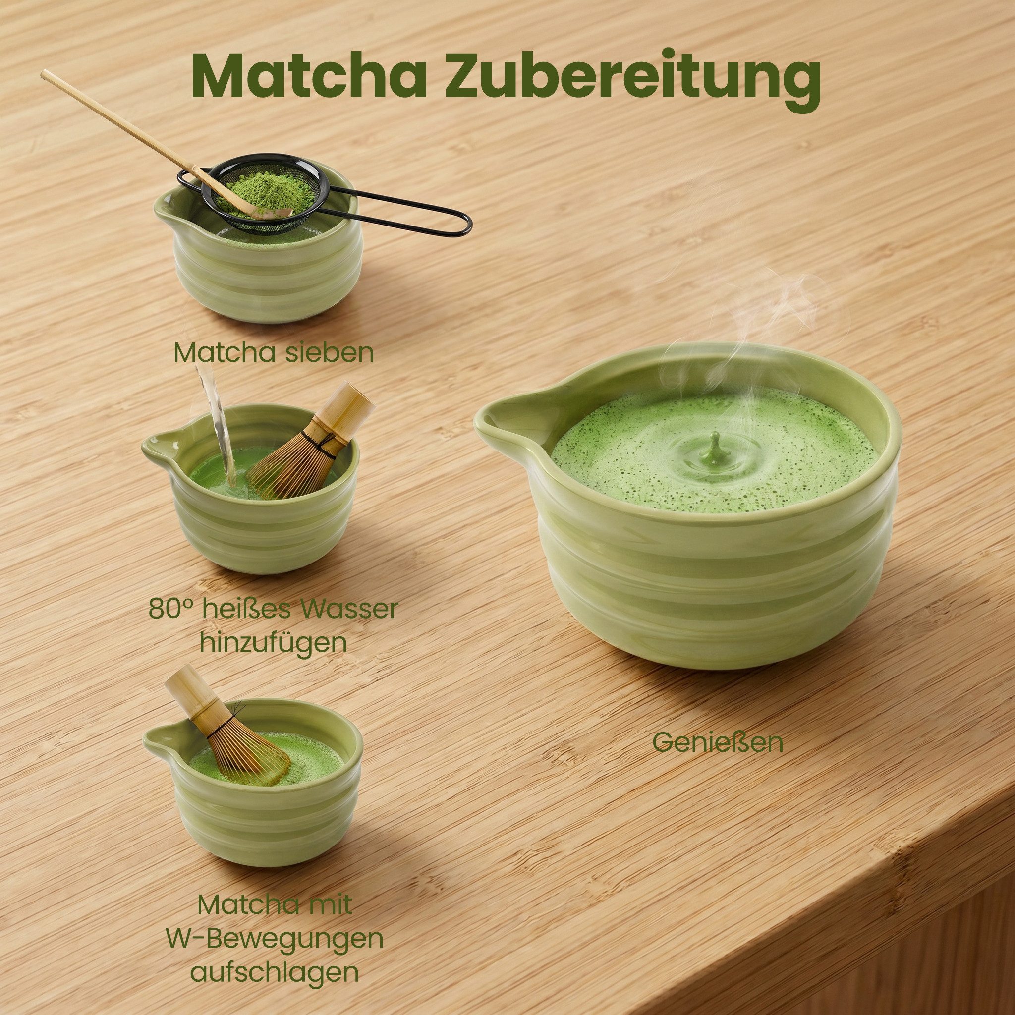 Lemontree Teeservice Matcha Set - 7-teiliges Matcha Tee Lebensmittelecht, Spülmaschinenfest, 1 Personen, Keramik, Matcha Zubehör Set Bambus Besen, Keramik Schale, Matcha Löffel & Sieb