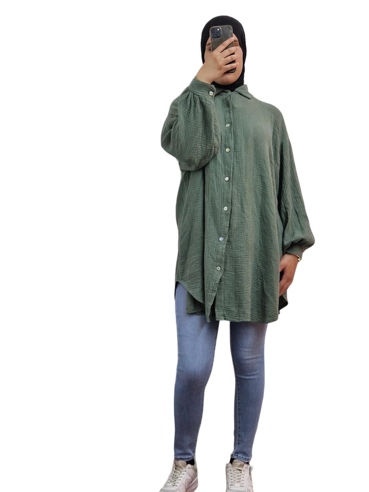 HELLO MISS Blusenkleid Beliebte Musselin Oversize Bluse in Lang, Baumwolle Hemd in Unifarbe