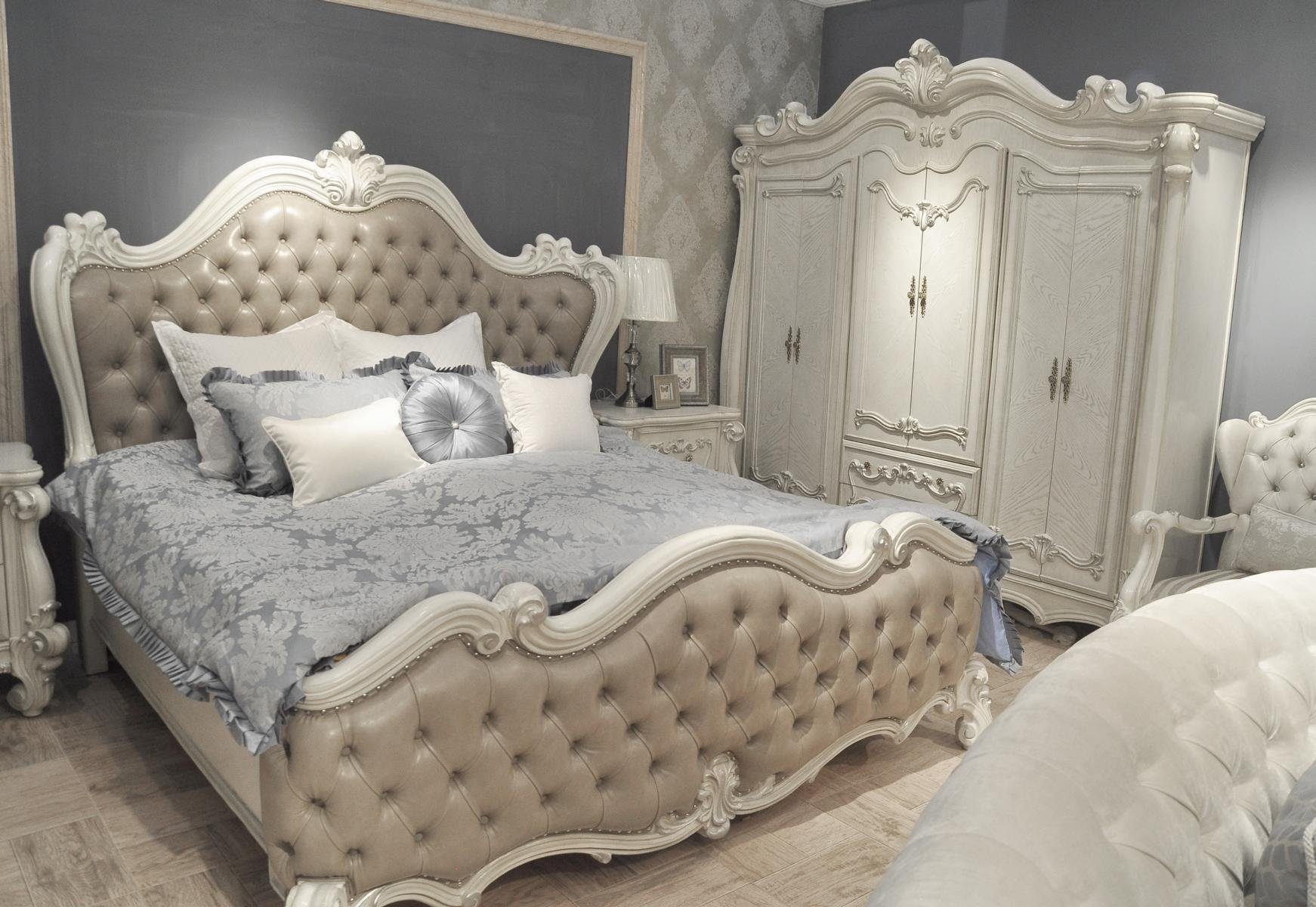 JVmoebel Schlafzimmer-Set, Luxus Klassisches Schlafzimmer 4tlg. Bett  Nachttischen Kleiderschrank