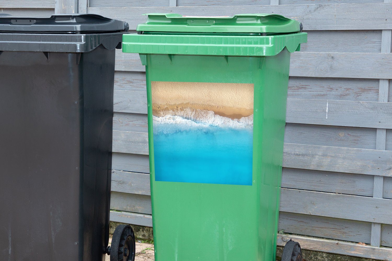 St), MuchoWow - Wasser (1 Mülleimer-aufkleber, Abfalbehälter Blau Container, Sticker, Wandsticker Mülltonne, Strand -