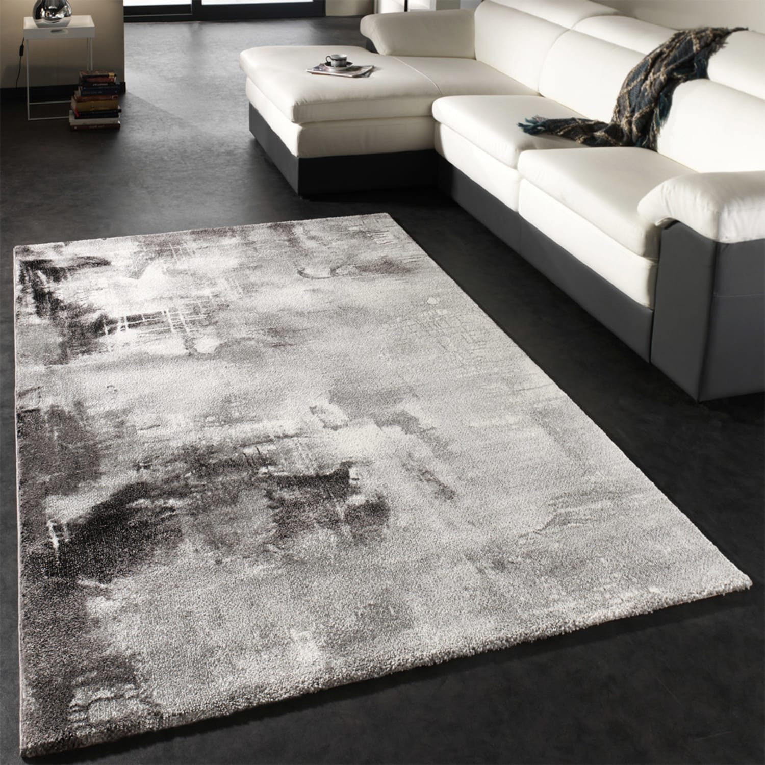 KADIMA DESIGN Teppich Abstrakt Wohnzimmer schmutzabweisend Teppich Kurzflor, Läufer, Höhe: 16 mm, Florhöhe: 12 mm, 100% Polypropylen, Rechteckig, 80x150cm, Hellgrau