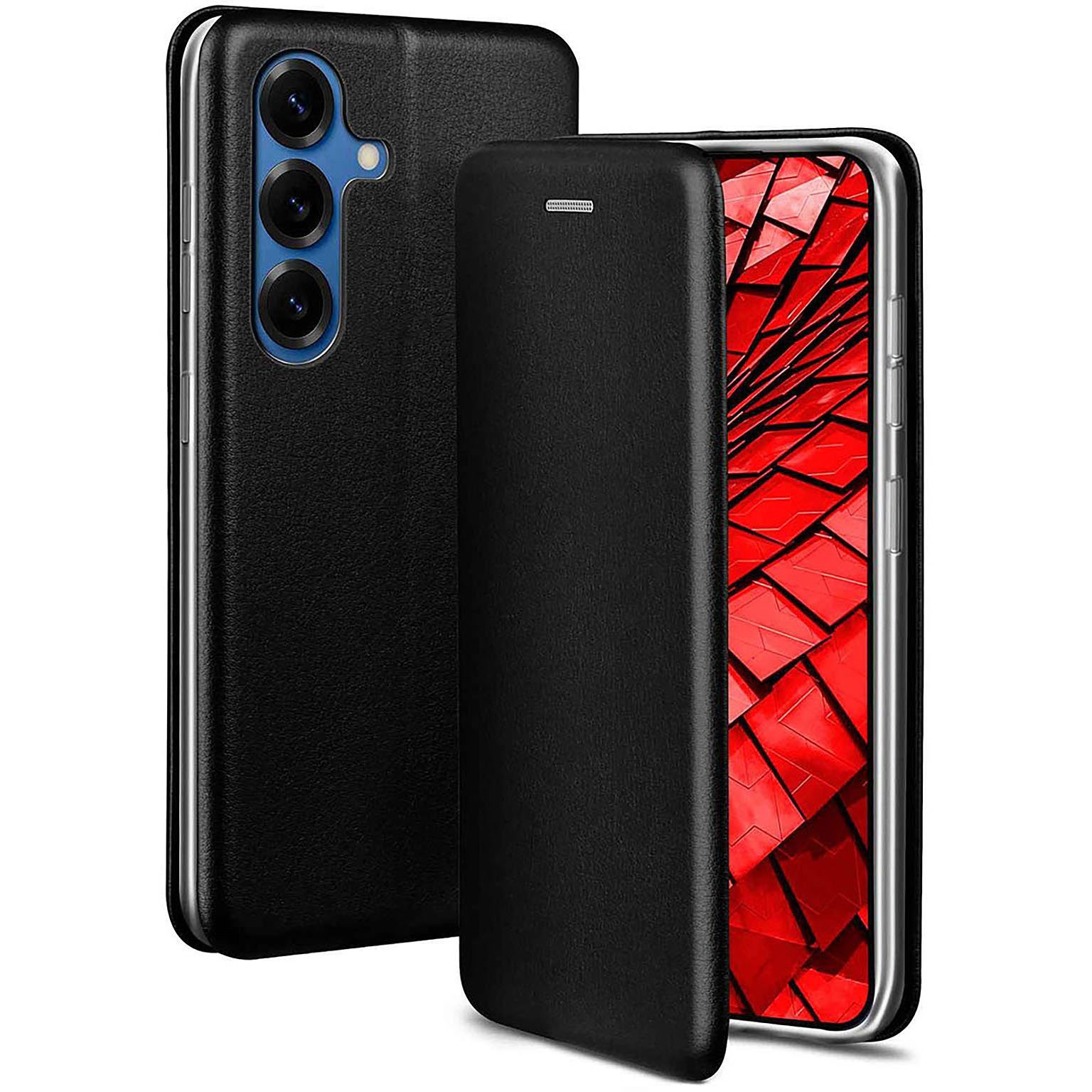 ONEFLOW Handyhülle für Samsung Galaxy S25 Premium Hülle Business Cover Schwarz 6,2 Zoll, 360 Grad Schutzhülle Flip Case Etui Klapphülle Dünn Leder Handy Tasche