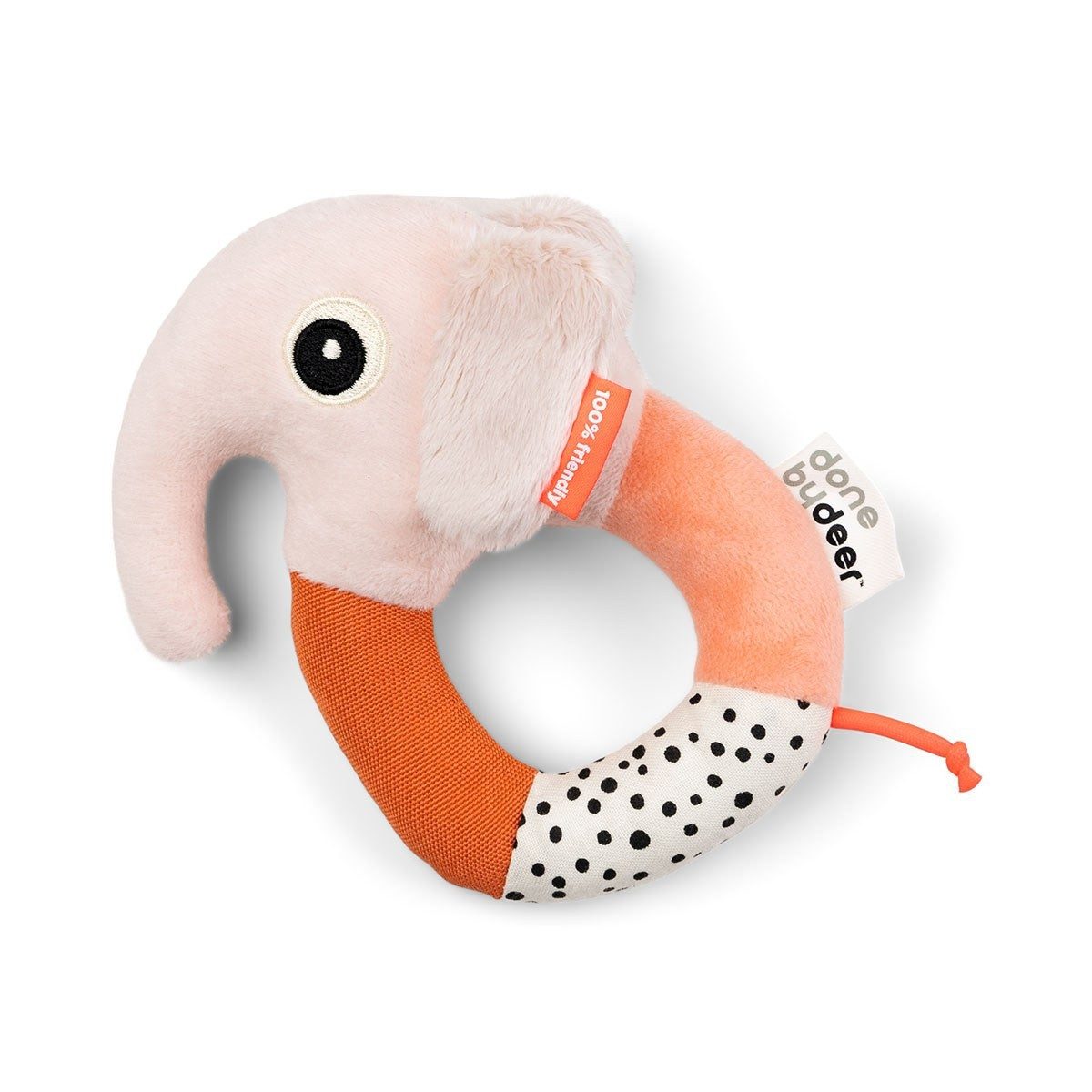 Done by Deer Rasselring Ringrassel Elphee Rosa Elefant rasselt & knistert Greifspiel Baby, ab Geburt
