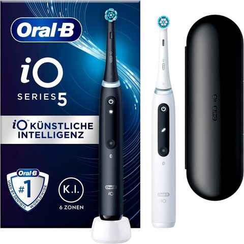 Oral-B Elektrische Zahnbürste iO 5 Duopack, Aufsteckbürsten: 2 St., mit Magnet-Technologie, LED-Anzeige, 5 Putzmodi, Reiseetui