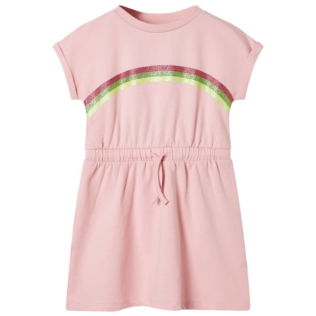 Druckkleid Kinderkleid mit Kordelzug Hellrosa 128
