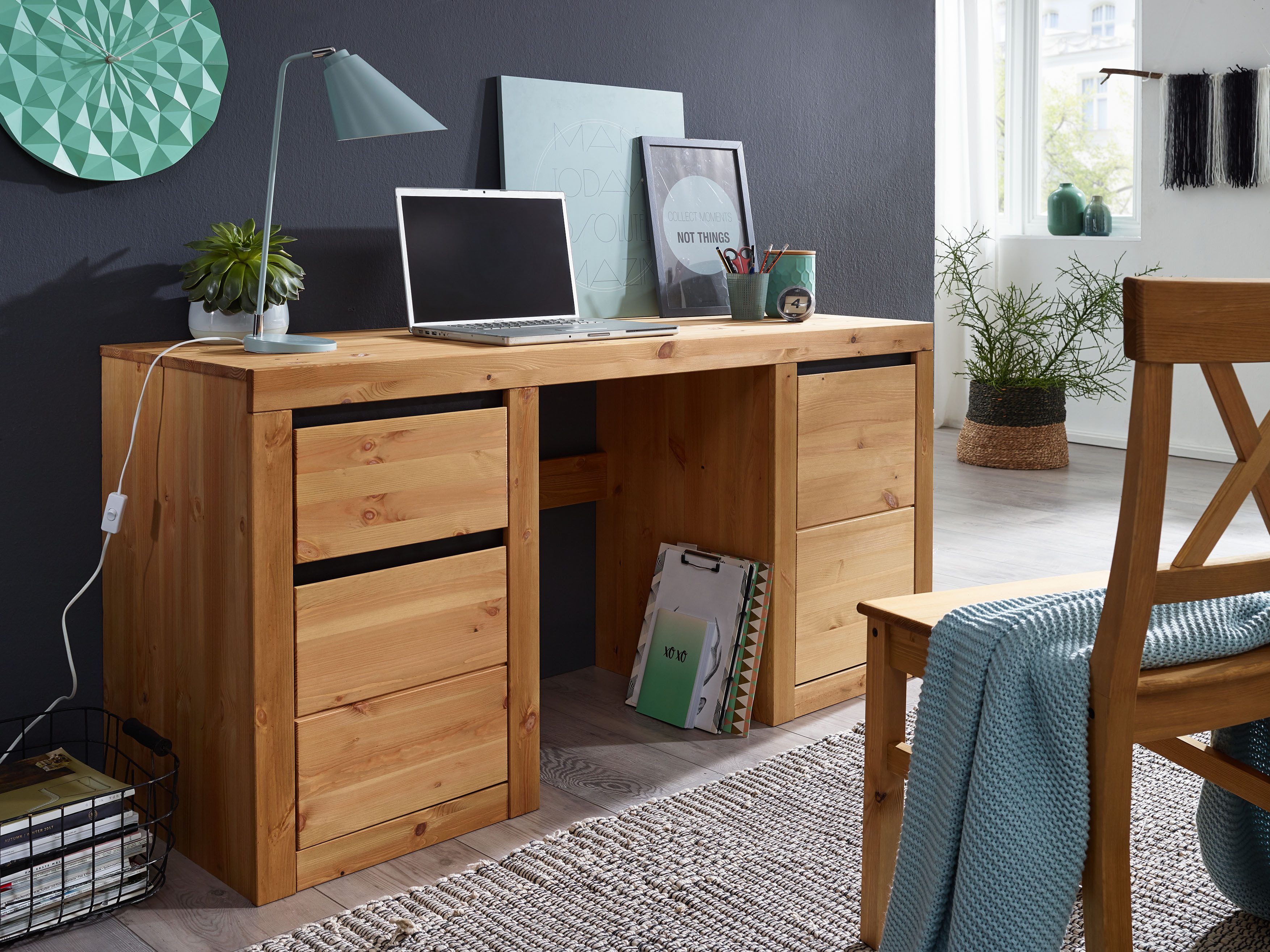 Woodroom Schreibtisch Weimar (Kiefer massiv, 155x75x50 günstig online kaufen