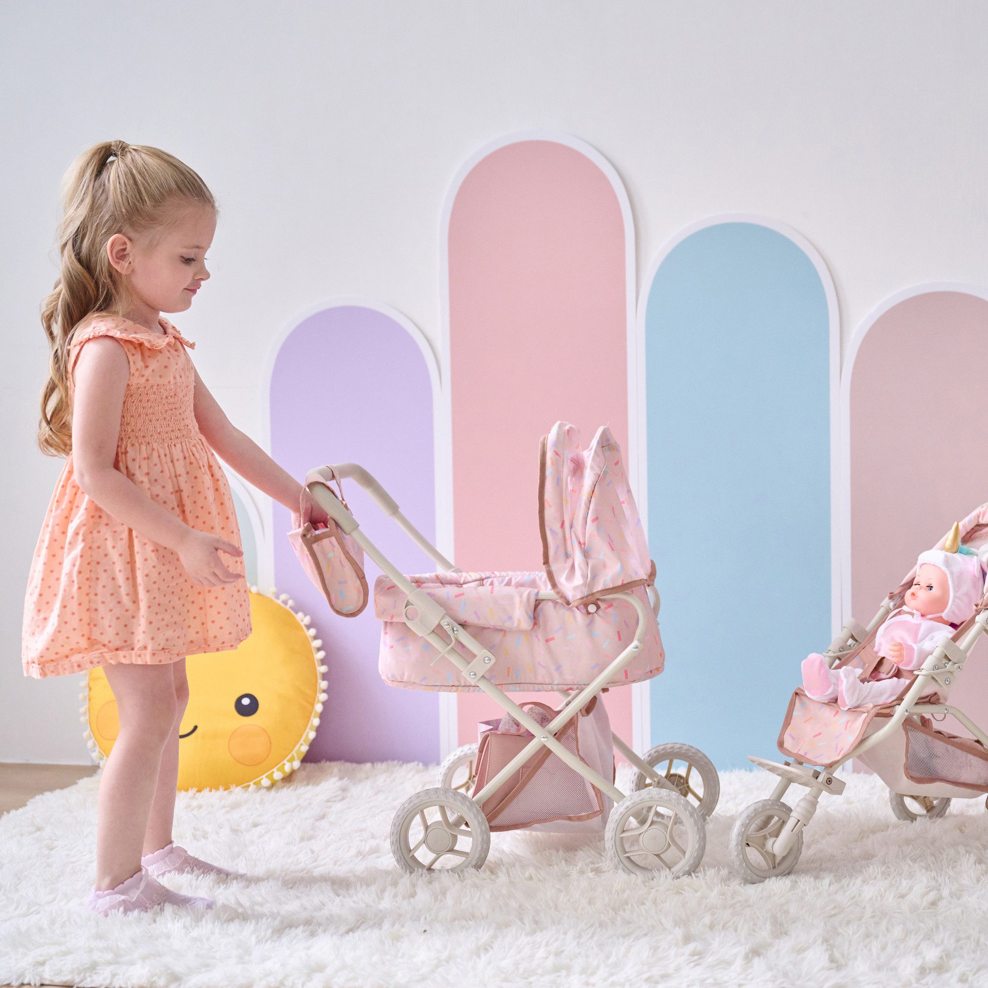 TEAMSON™ KIDS    Puppenwagen Puppenwagen 2-in-1 für Kinder mit Zubehör
