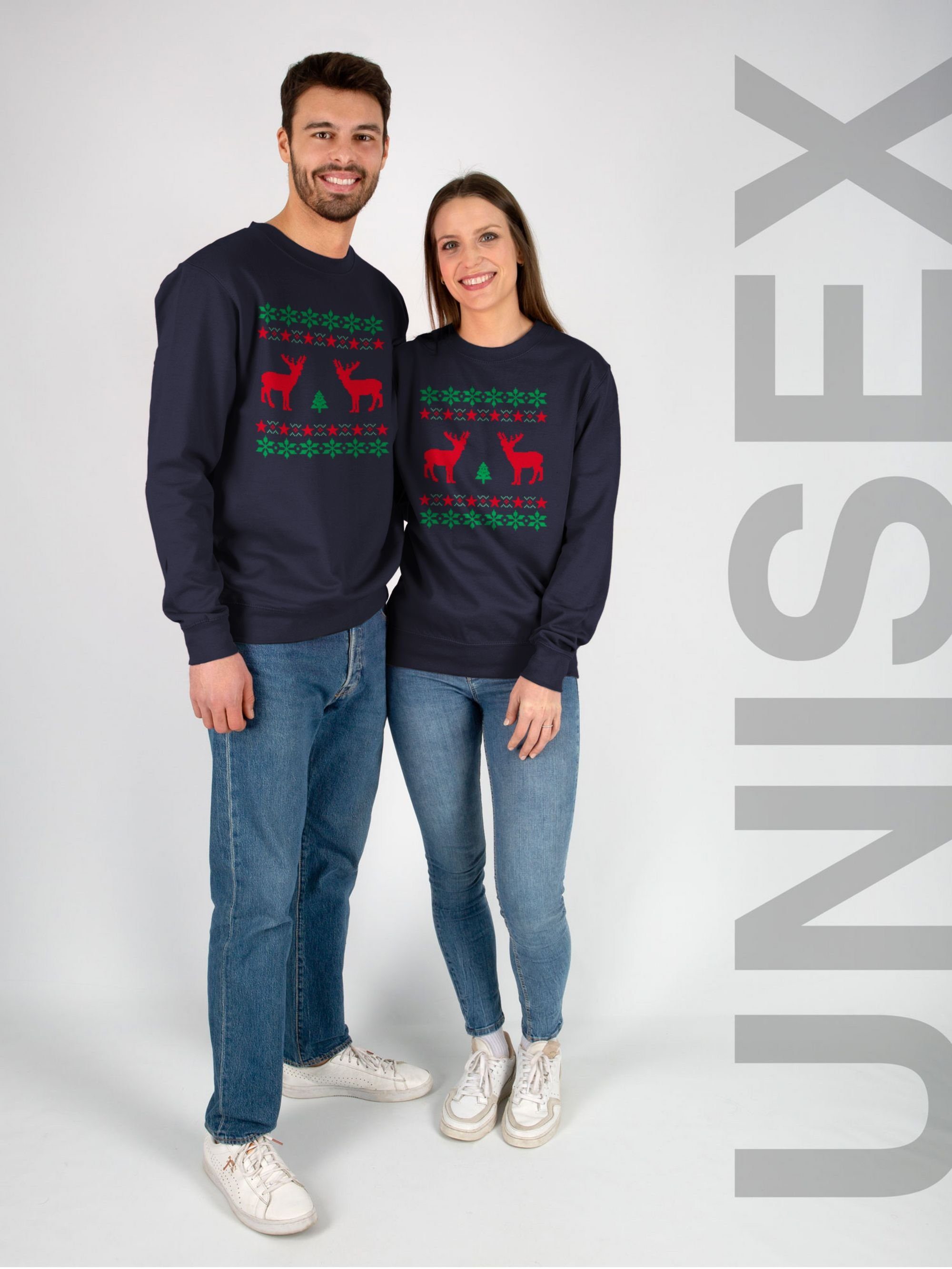 (1-tlg) Pixel Sweatshirt Weihnachten Rentier Dunkelblau Weihachten 2 Kleidung Norweger Shirtracer