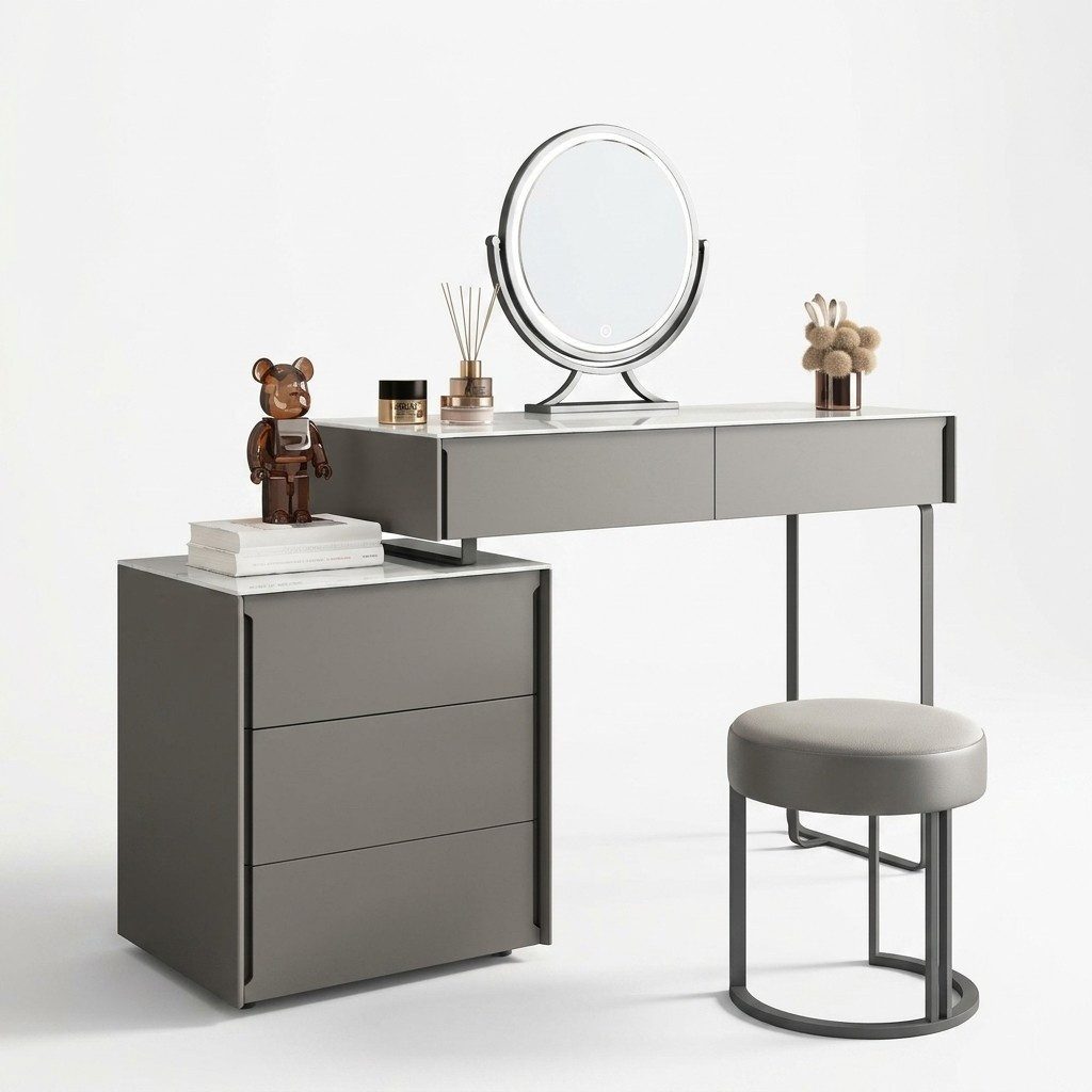 JVmoebel Schminktisch Grauer Schminktisch Designer Schlafzimmer Möbel Holz Luxus Sofort (1-St., Nur Schminktisch), Made in Europa
