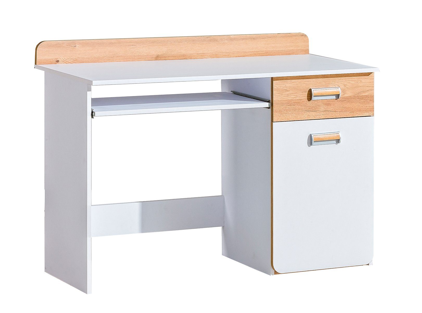 Stylefy Kinderschreibtisch Laterne (Computertisch, Bürotisch), viel Stauraum, mit Schublade und Einlegeboden, variabel stellbar, Modern Design Nash Eiche - Weiß