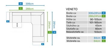 Sofanella Wohnlandschaft Wohnlandschaft Veneto Stoff Ecksofa Couch