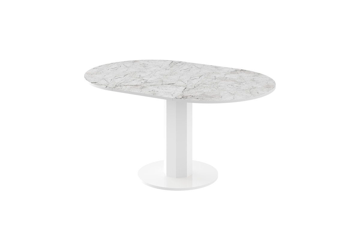 oval HES-111 Design Hochglanz designimpex ausziehbar Esstisch Weiß Tisch rund Esstisch Hochglanz - 100-148cm Marmoroptik Hochglanz