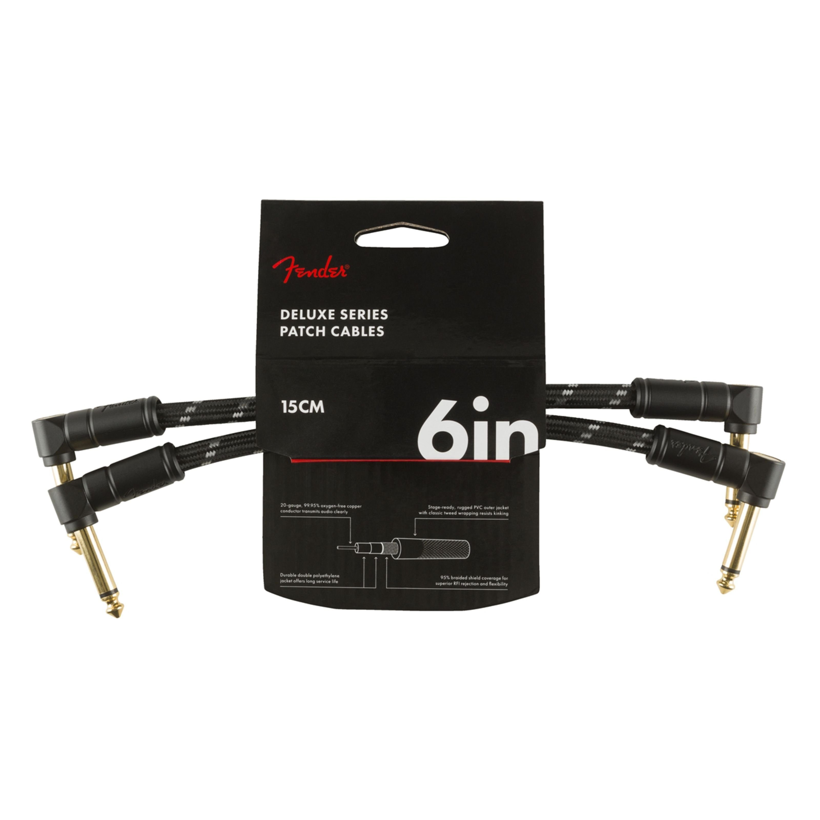 Fender Audio-Kabel, Deluxe Tweed Patch Cable BLK 15 cm - Stereo Patchkabel