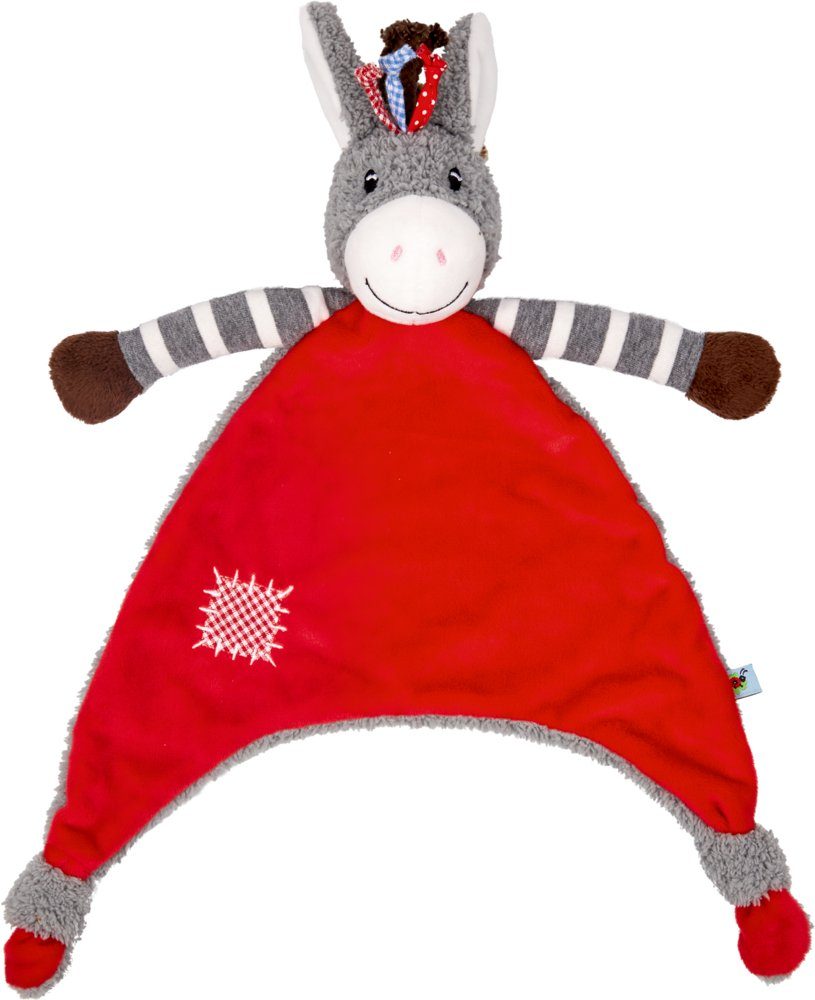COPPENRATH DIE SPIEGELBURG Schnuffeltuch Esel BabyGlück Baby-Glück Schmusetuch rot, (Set, 1-tlg., 1), Eselchen mit bunten Stoffhaaren zwischen den Ohren