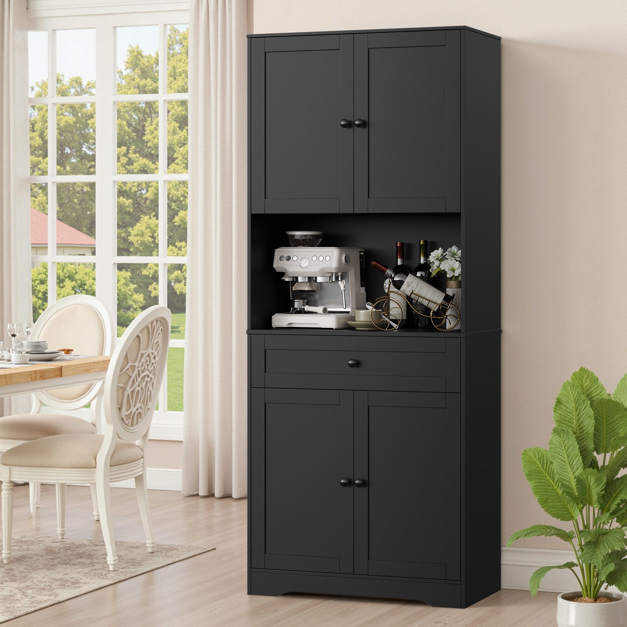 Homfa Küchenbuffet Küchenschrank Buffetschrank Vorratsschrank mit 4 Türen und Schublade, verstellbaren Einlegeböden, 75x40x180cm – Bild 3 von 5