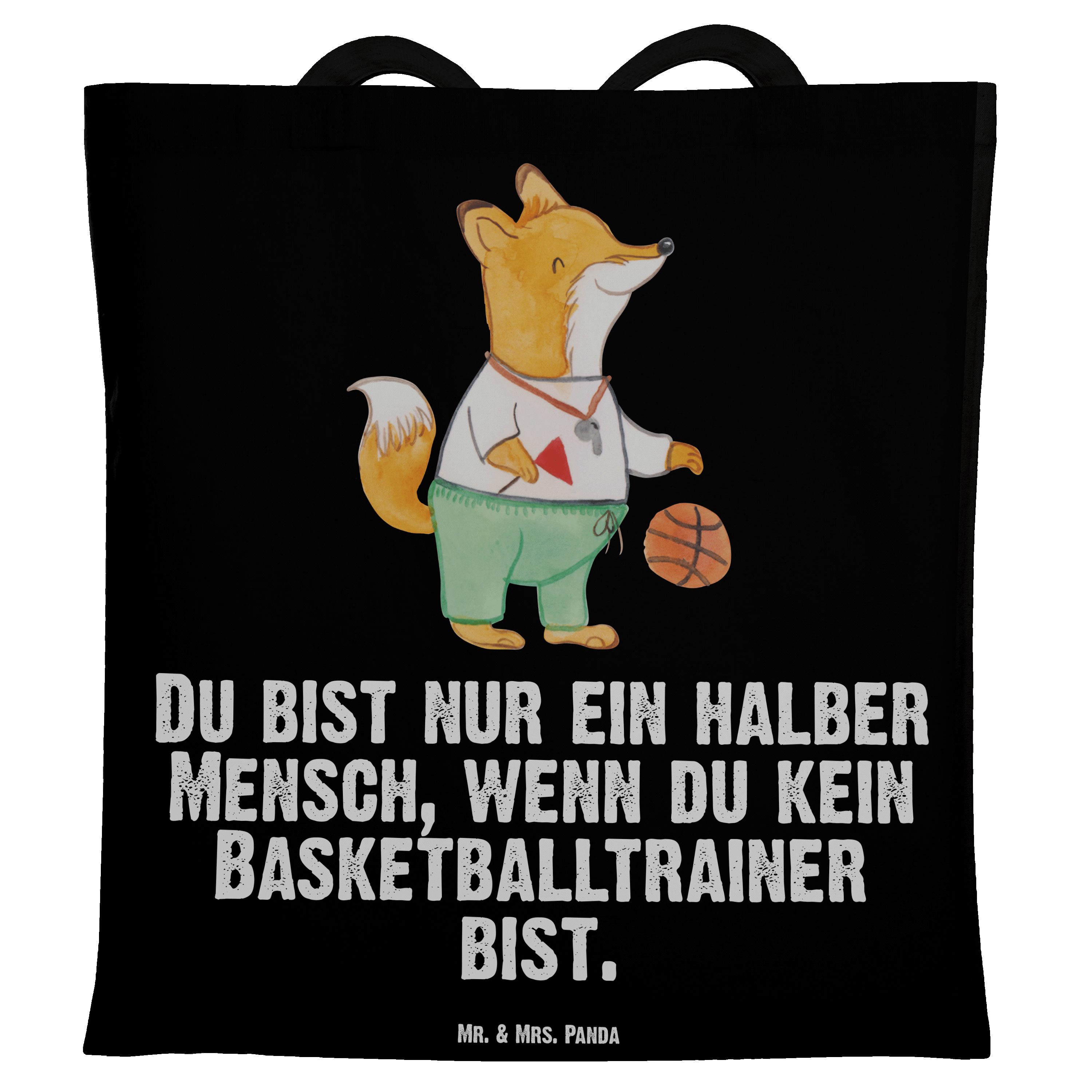 Mr. & Mrs. Panda Tragetasche Basketballtrainer mit Herz - Schwarz - Geschenk, Jubiläum, Rente, Jut (1-tlg)