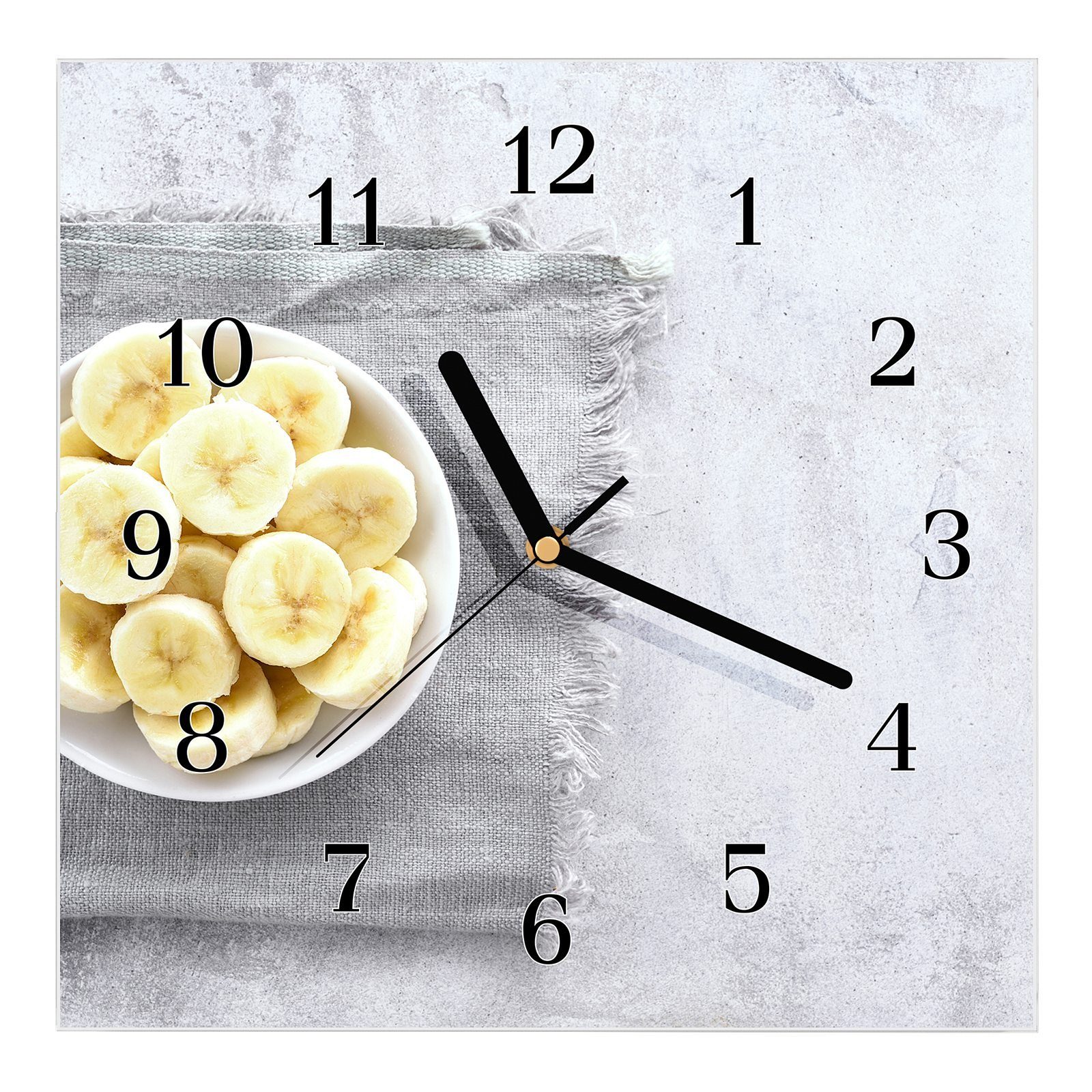 x Wandkunst Motiv 30 Primedeco Schüssel in mit Bananen Wanduhr Wanduhr Größe Glasuhr 30 cm